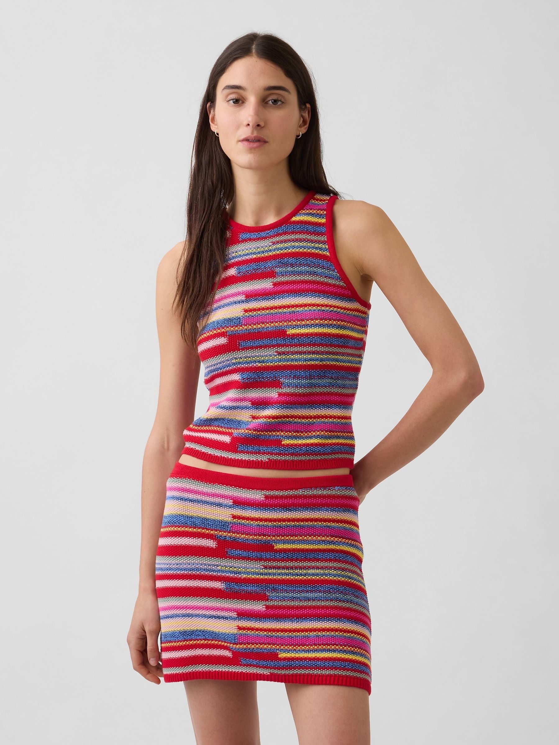 Multi Stripe Crop Knitted Vest - Image 1 of 4