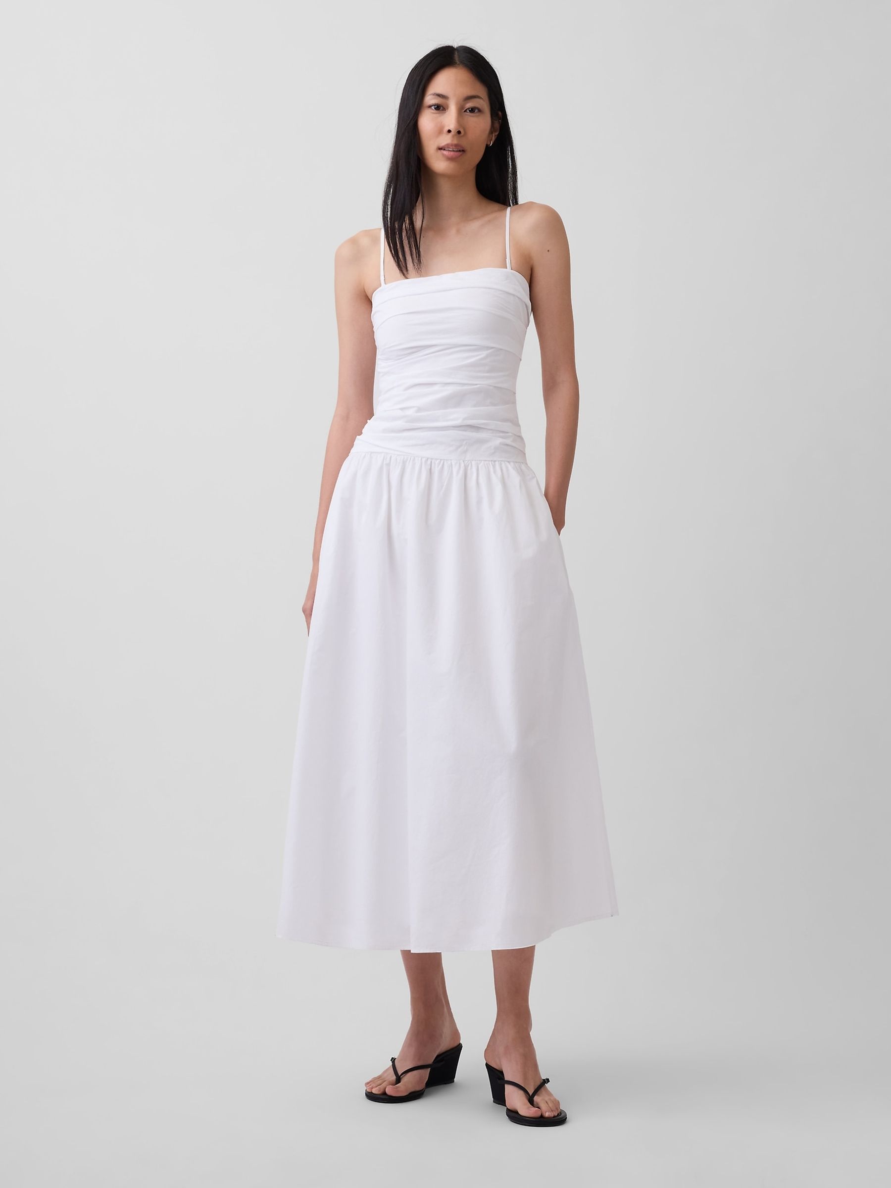 White Poplin Drop-Waist Maxi Dress - Image 1 of 4