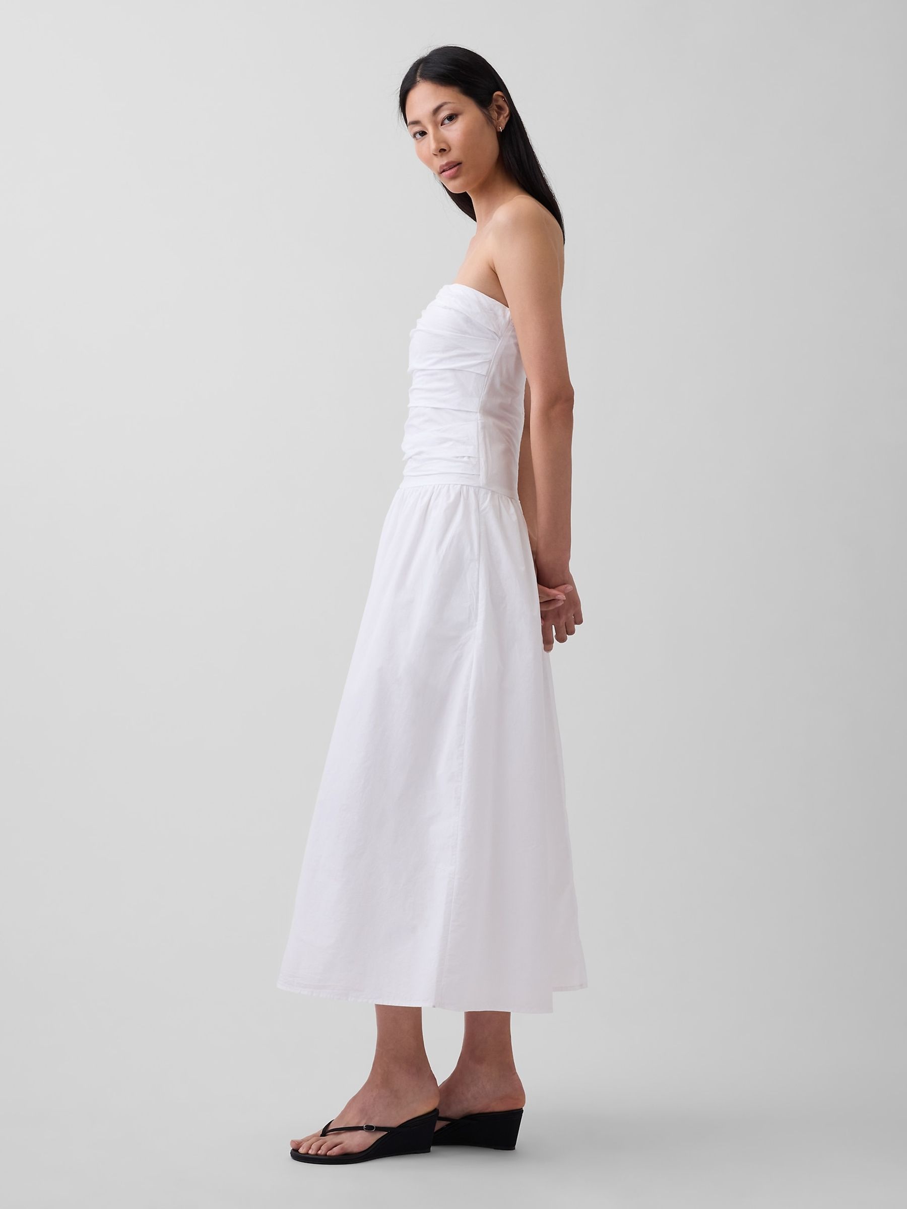 White Poplin Drop-Waist Maxi Dress | Gap