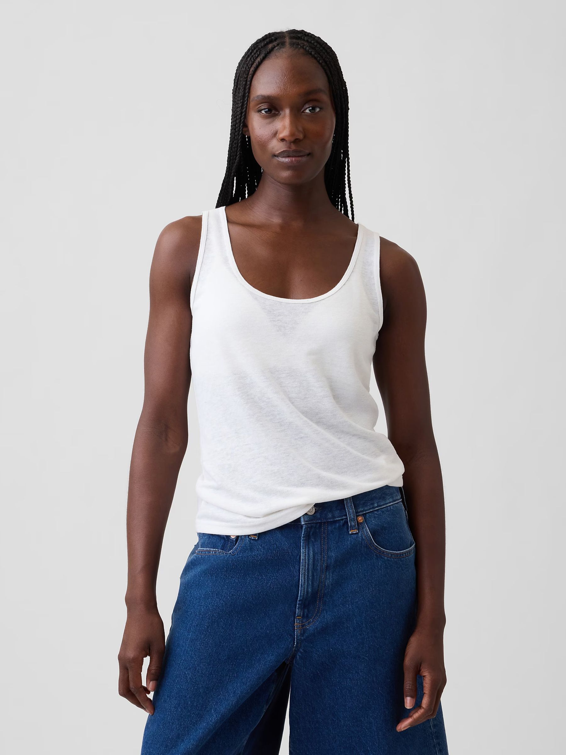 White Linen-Blend Vest Top - Image 1 of 5