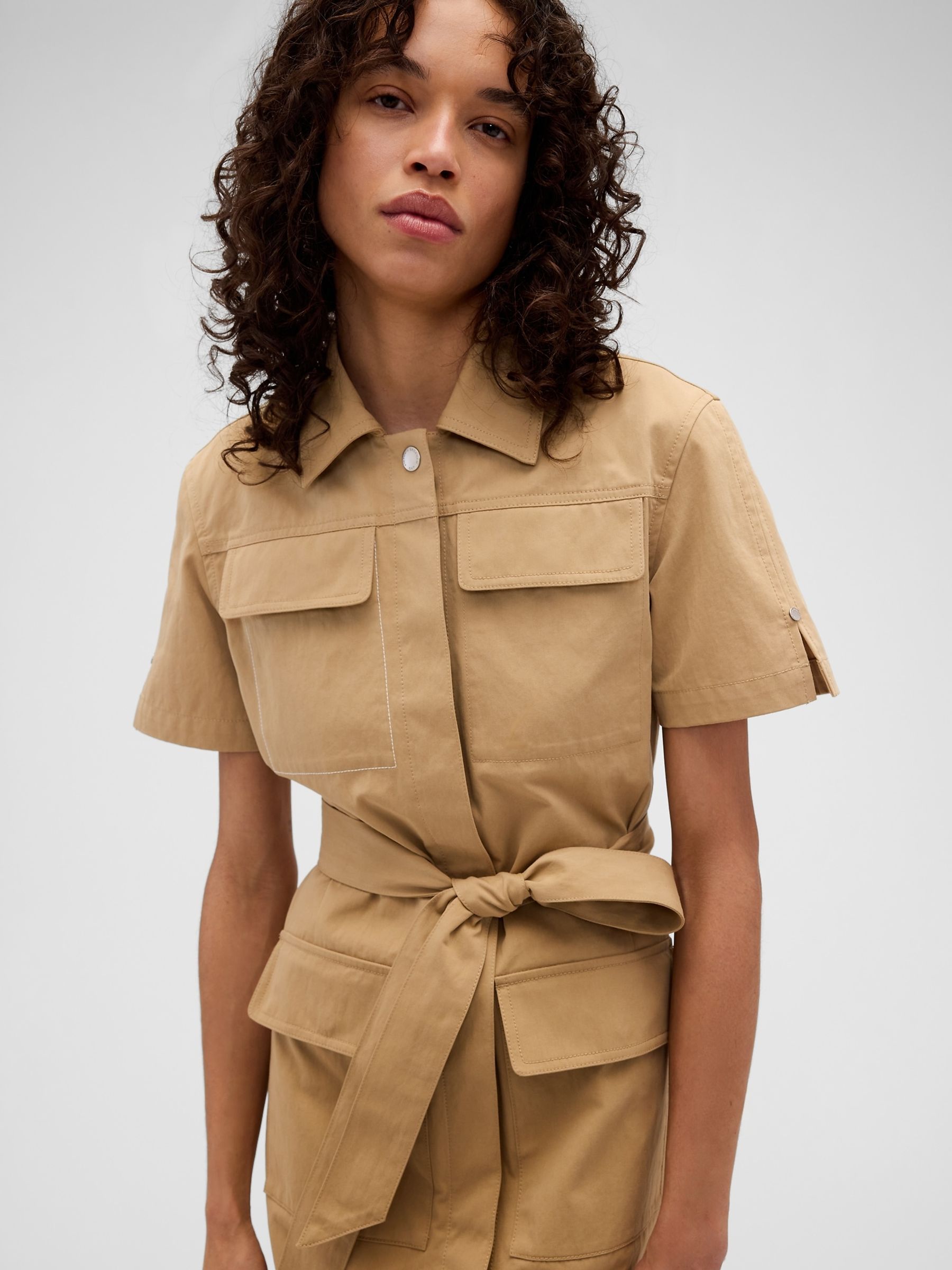 Gap x Victoria Beckham Beige Utility Mini Dress - Image 5 of 6