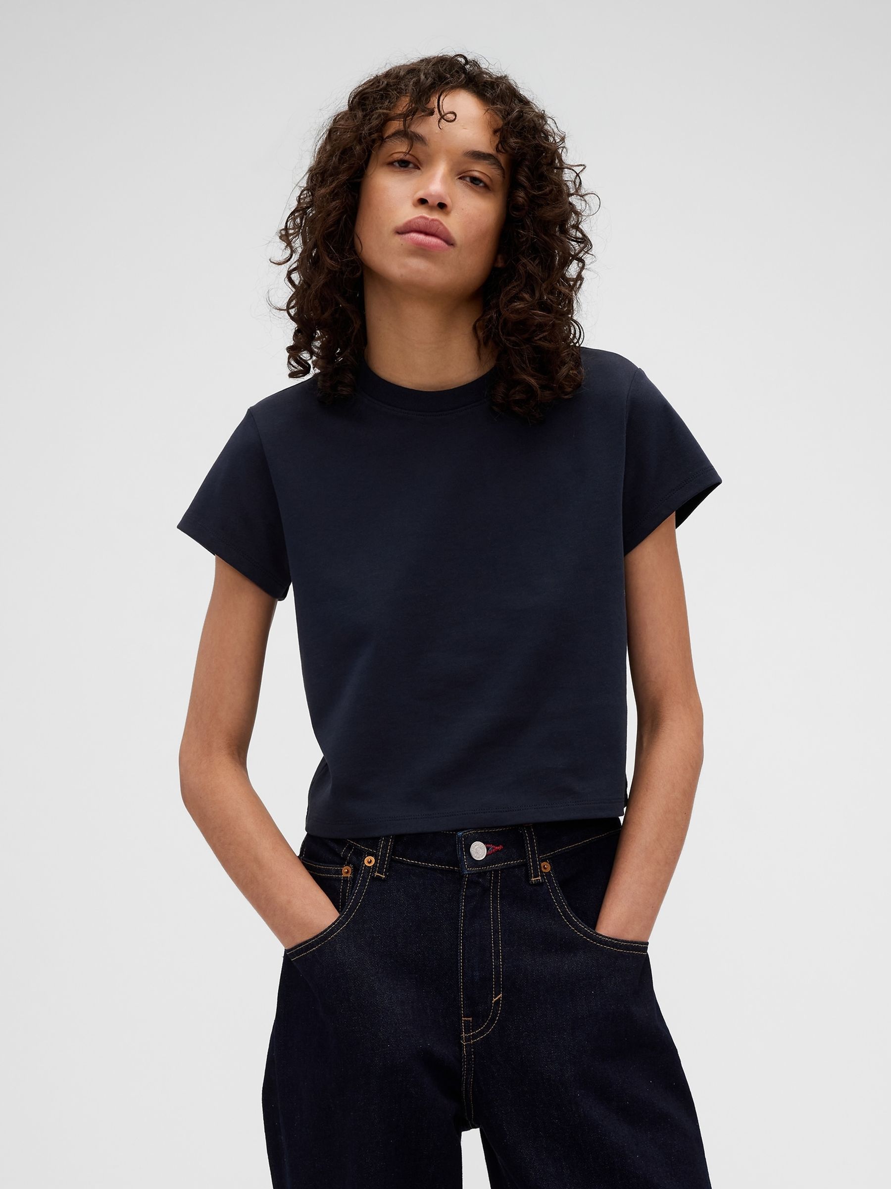 Gap x Victoria Beckham Navy Logo Crop T-Shirt - Image 1 of 5
