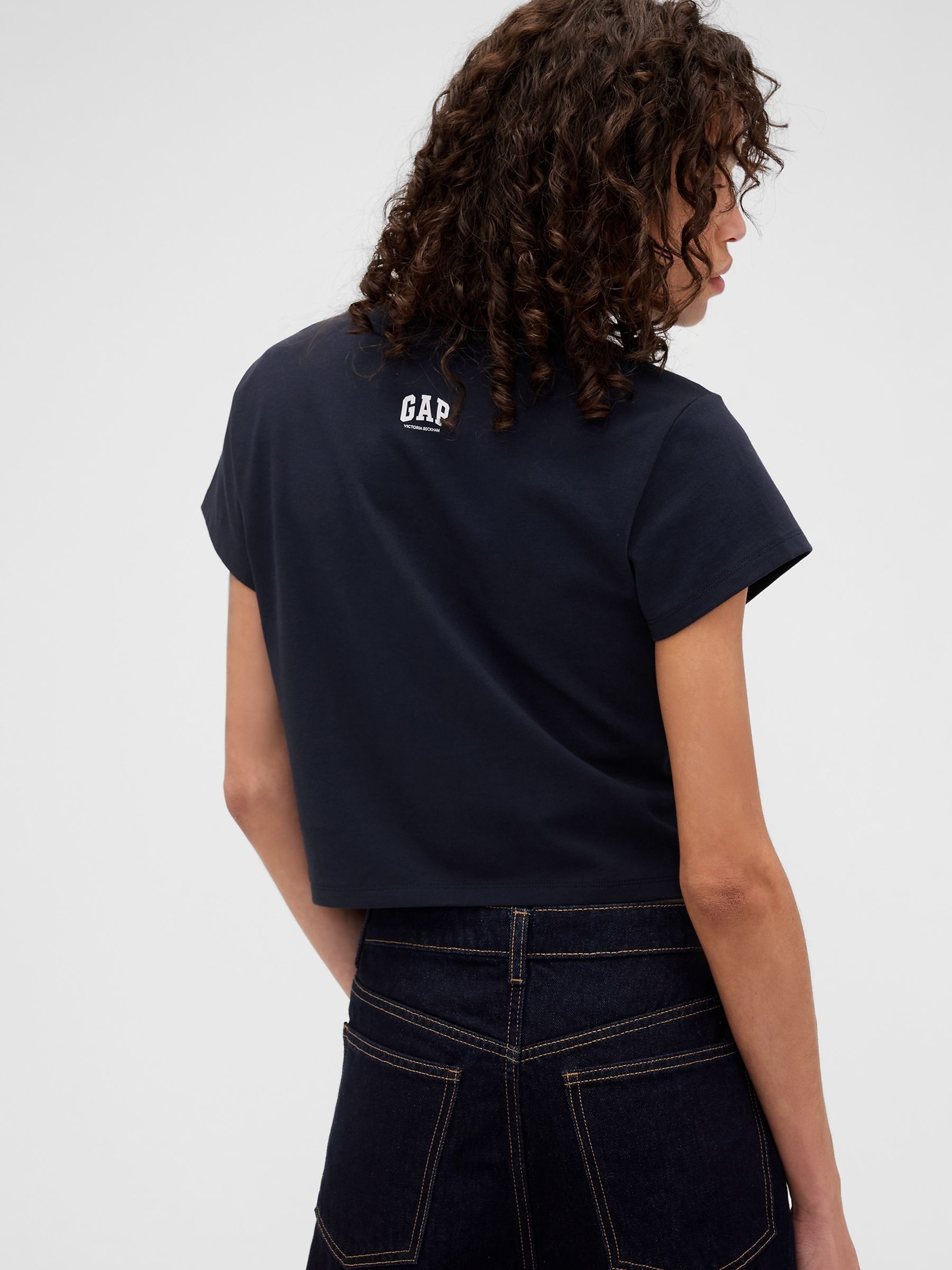 Gap x Victoria Beckham Navy Logo Crop T-Shirt - Image 2 of 5