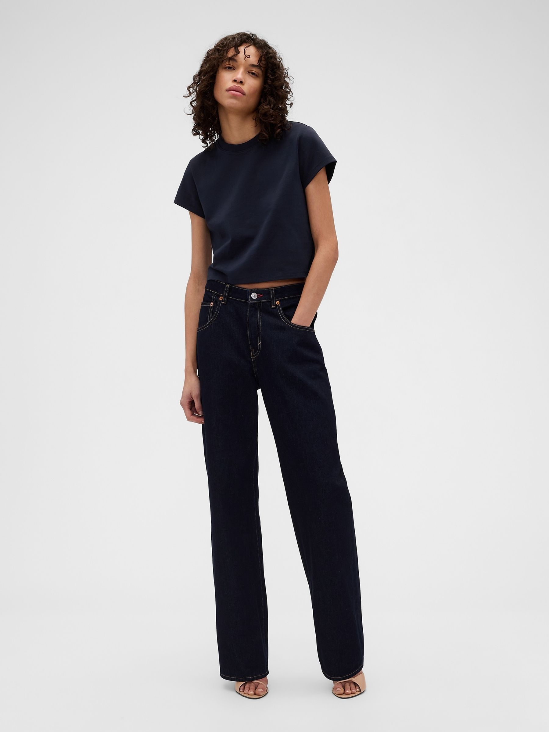 Gap x Victoria Beckham Navy Logo Crop T-Shirt - Image 3 of 5