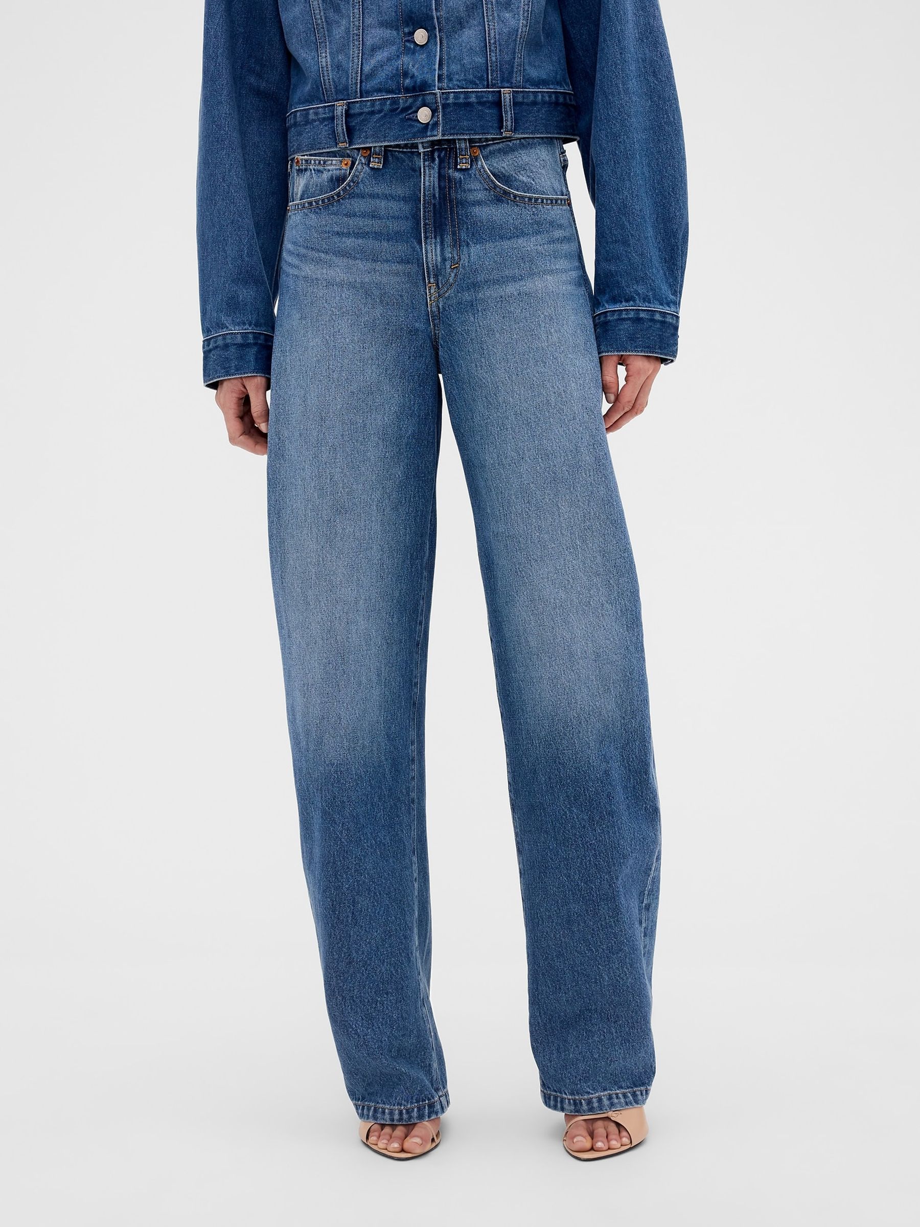 Gap x Victoria Beckham Mid Wash Blue High Waisted Arc Jeans - Image 1 of 8