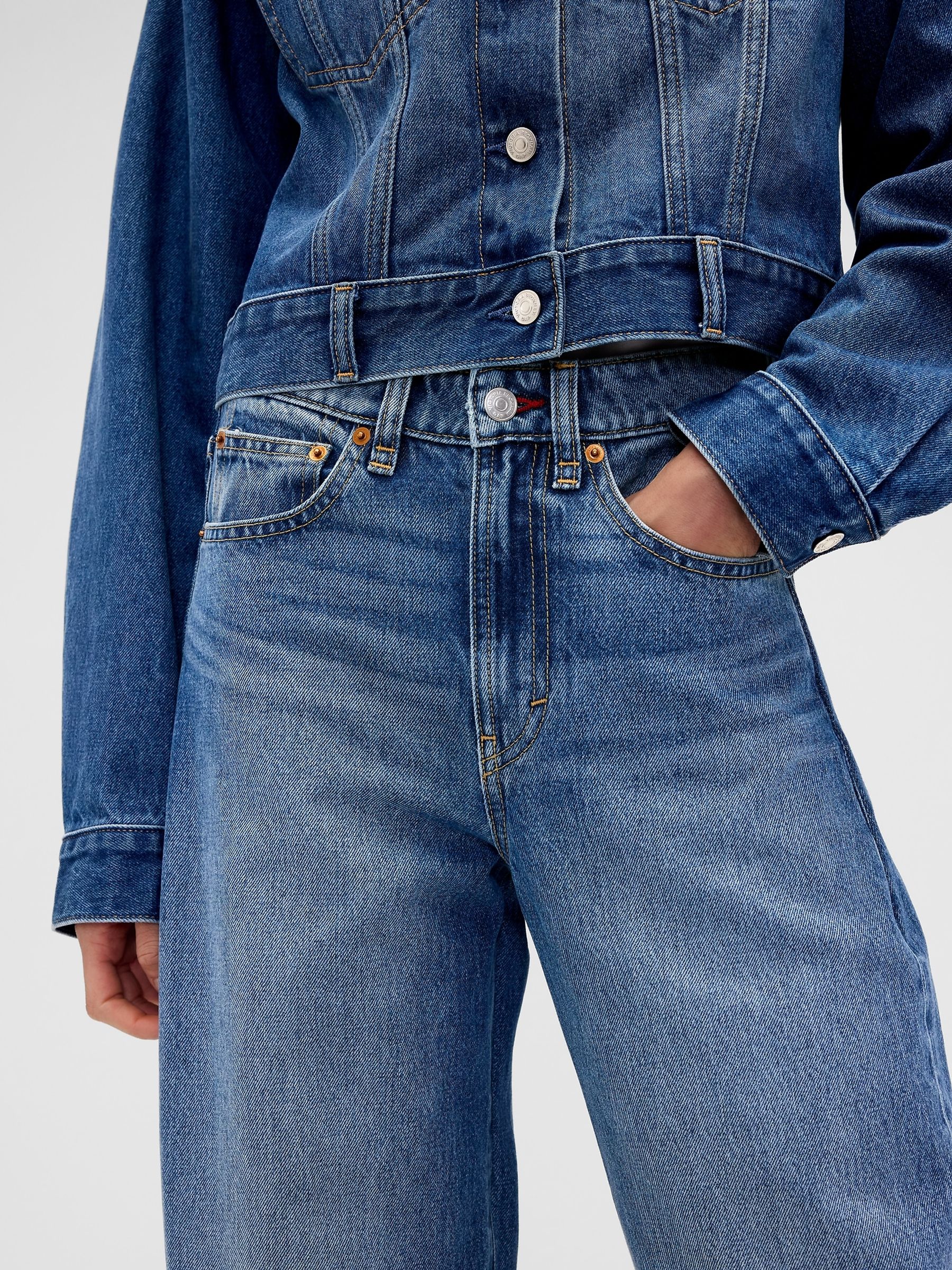 Gap x Victoria Beckham Mid Wash Blue High Waisted Arc Jeans - Image 5 of 8