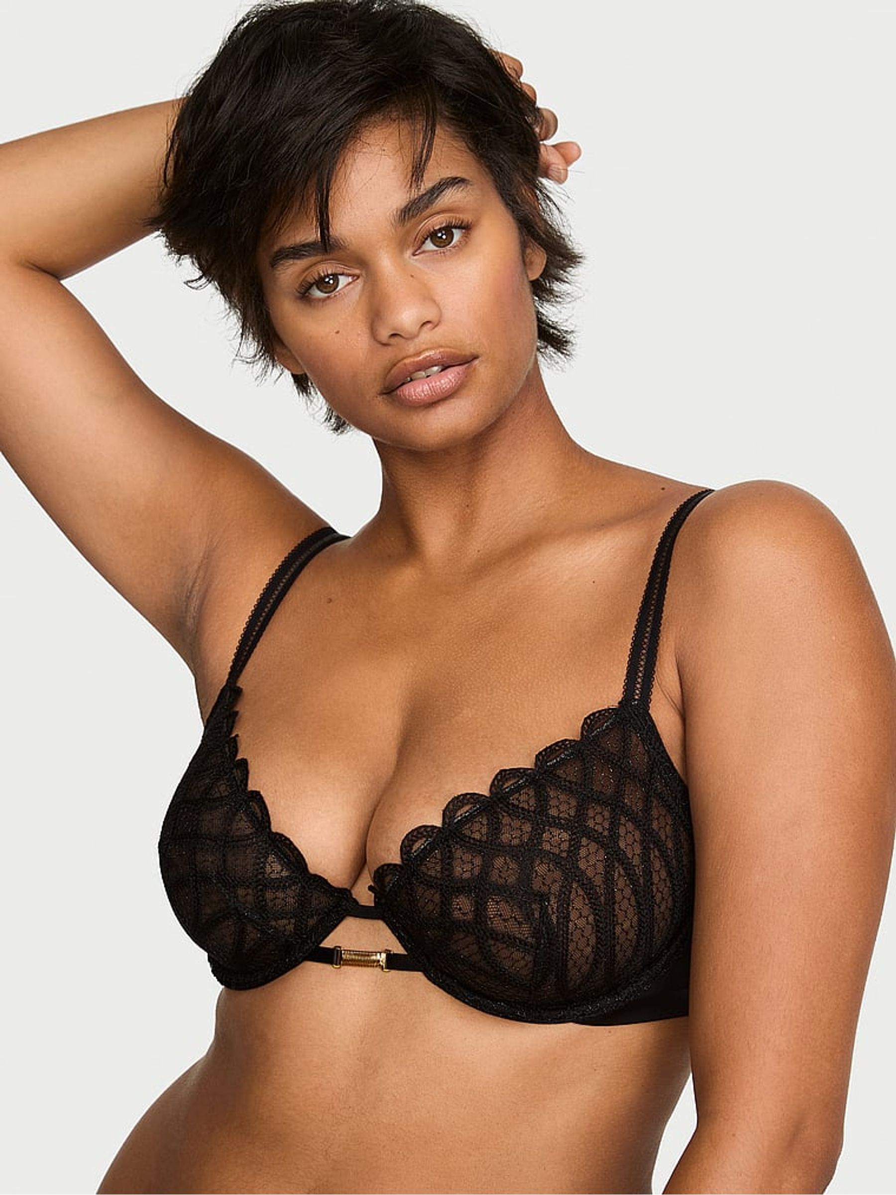 Black Unlined Demi Viper Embroidery Bra - Image 1 of 2 Black Unlined Demi Viper Embroidery Bra - Image 1 of 2