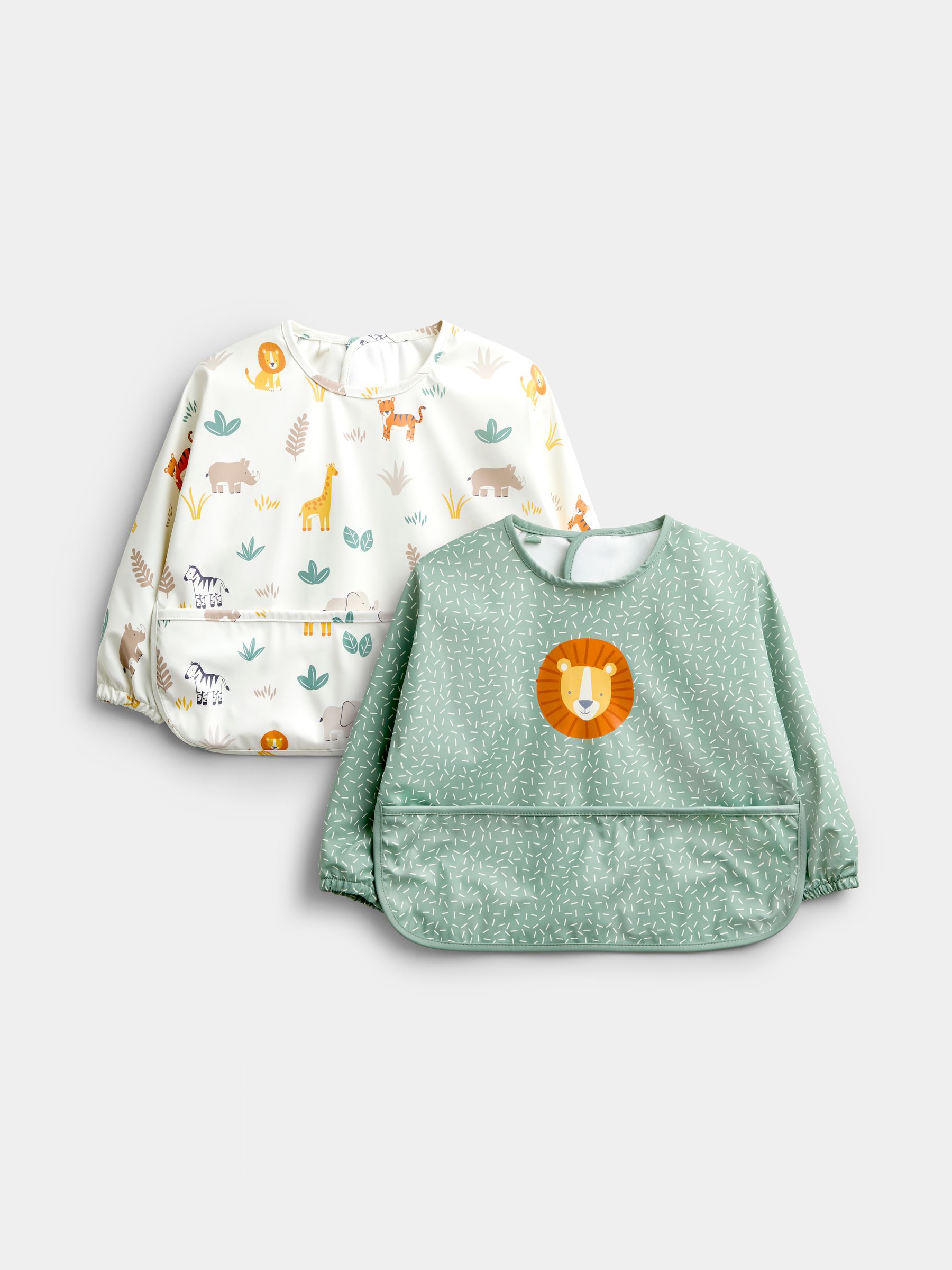Sage Green Safari 2-Pack Sleeve Bib Set - Image 1 of 7 Sage Green Safari 2-Pack Sleeve Bib Set - Image 1 of 7