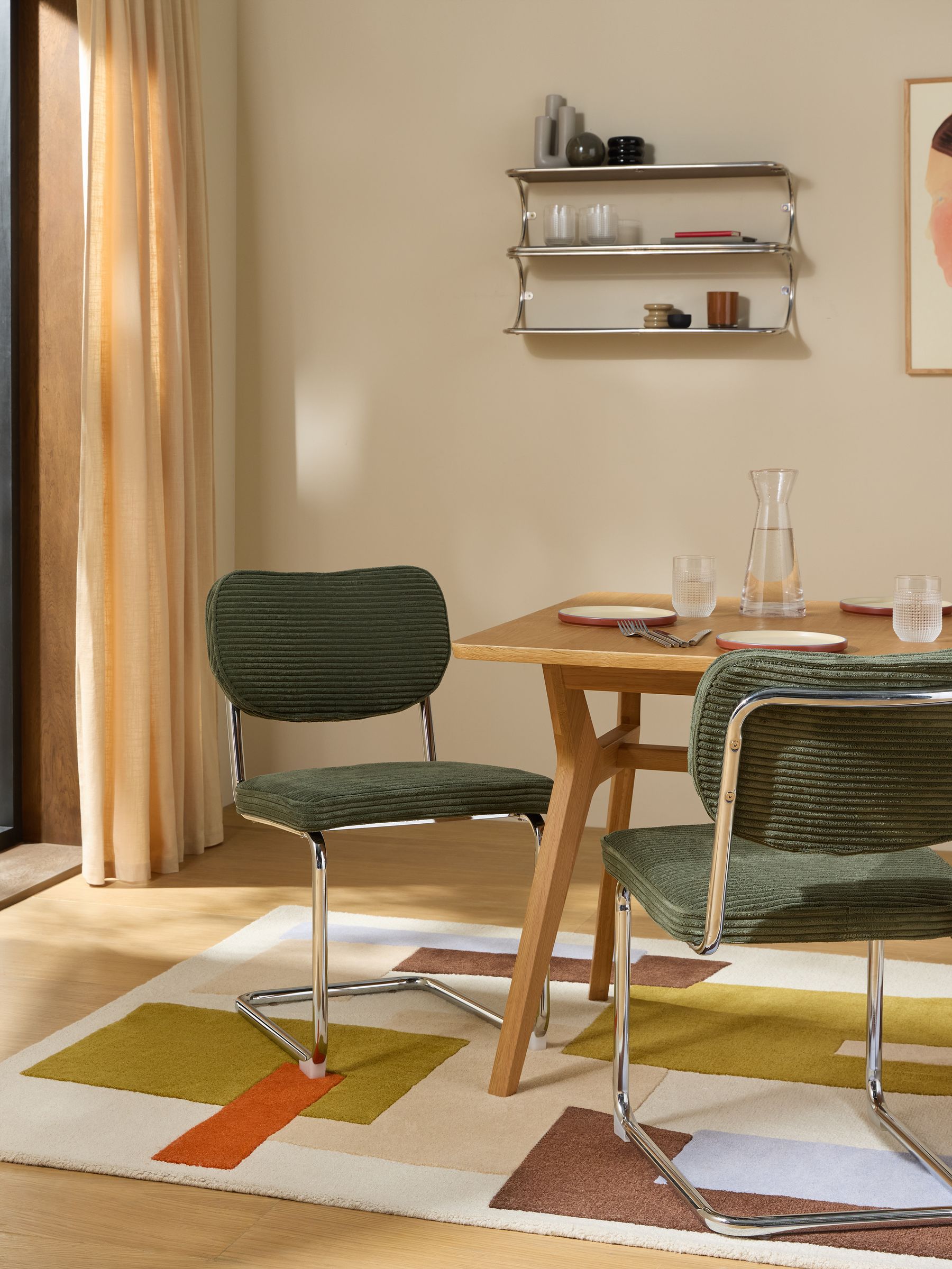 Set of 2 Parker Dining Chairs in Velvet in Olive Green Corduroy - Image 1 of 5