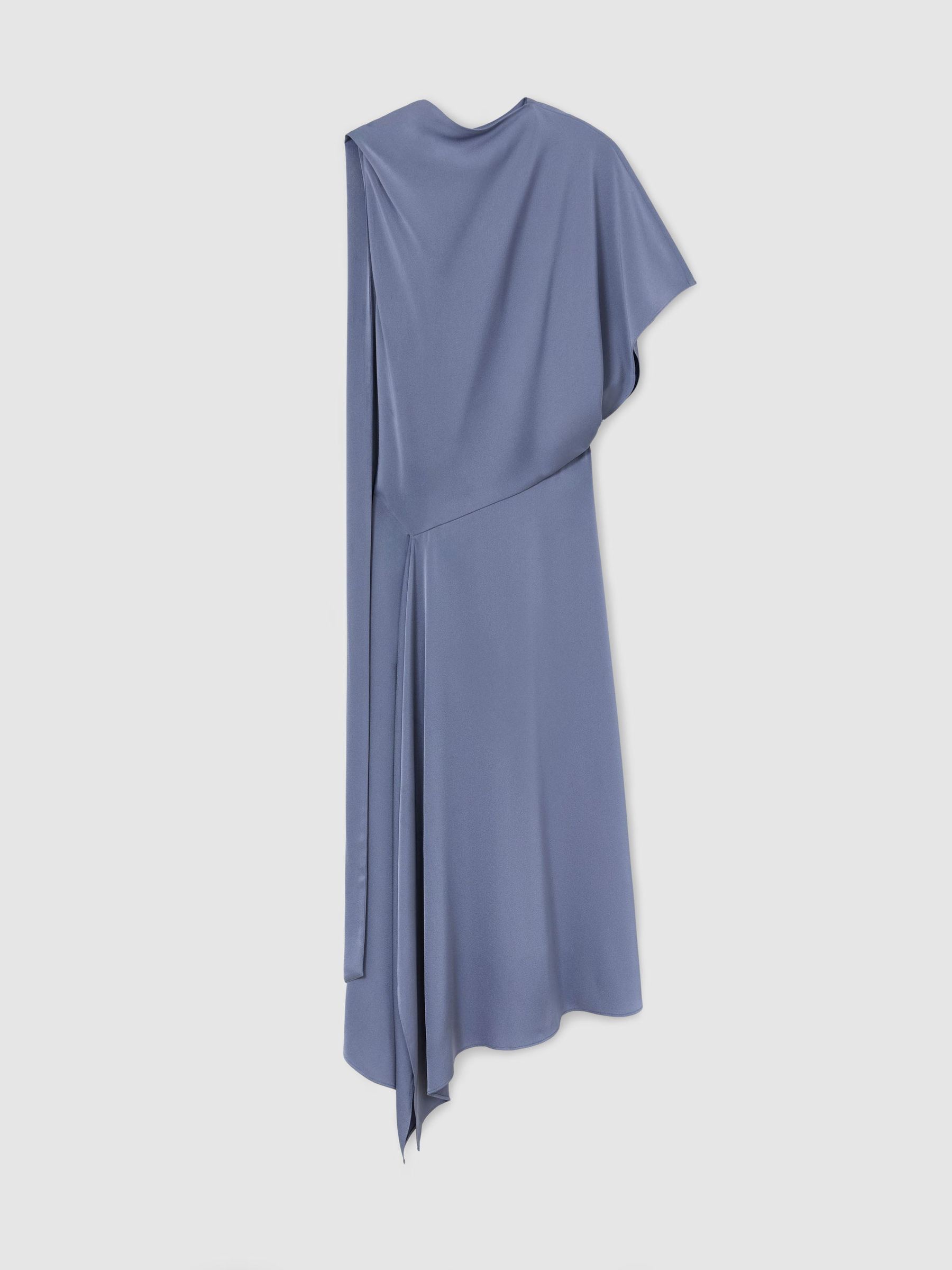 Satin One-Shoulder Draped Midi Dress in Lilac Purple - Image 2 of 8