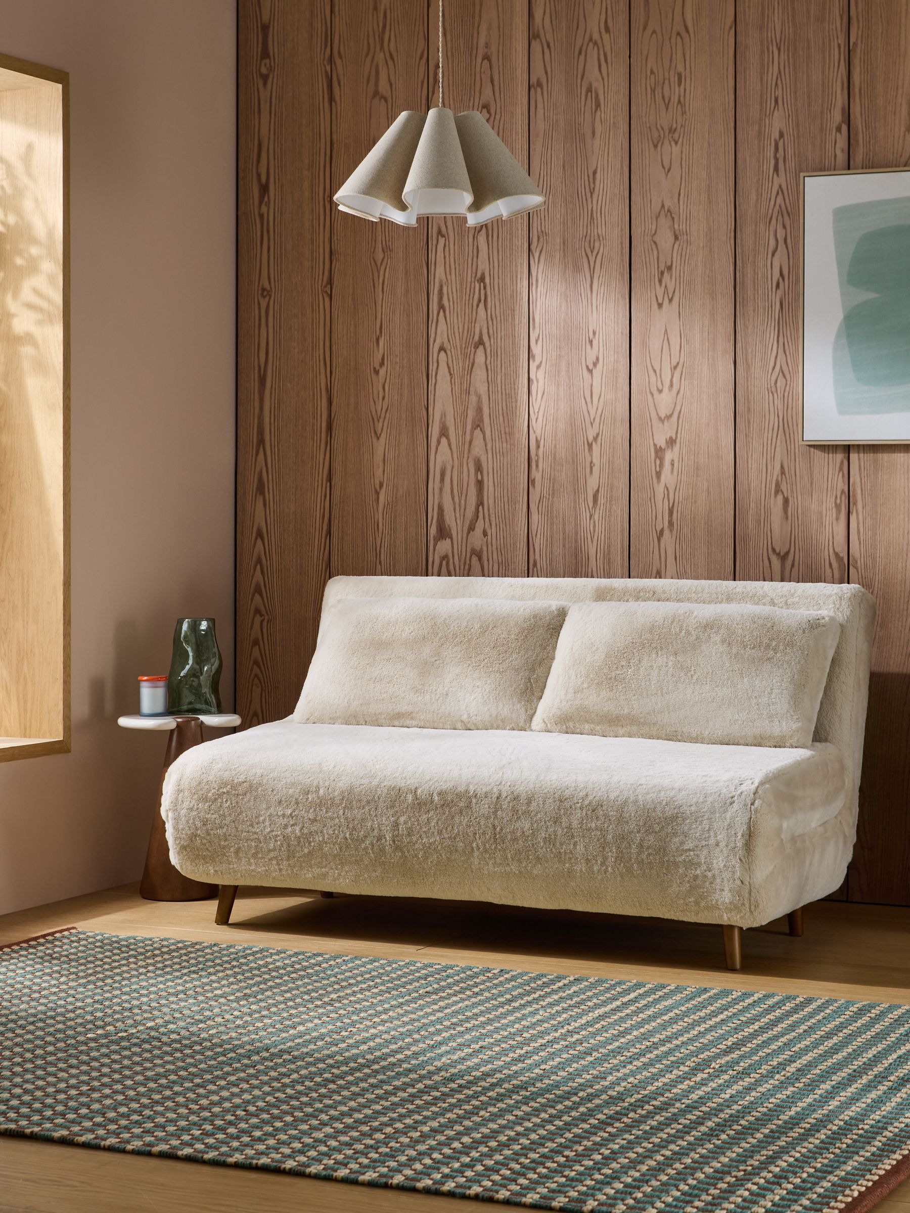 Large Haru 2 Seater Sofa Bed in Taupe Natural Arctic Faux Fur - Image 1 of 6