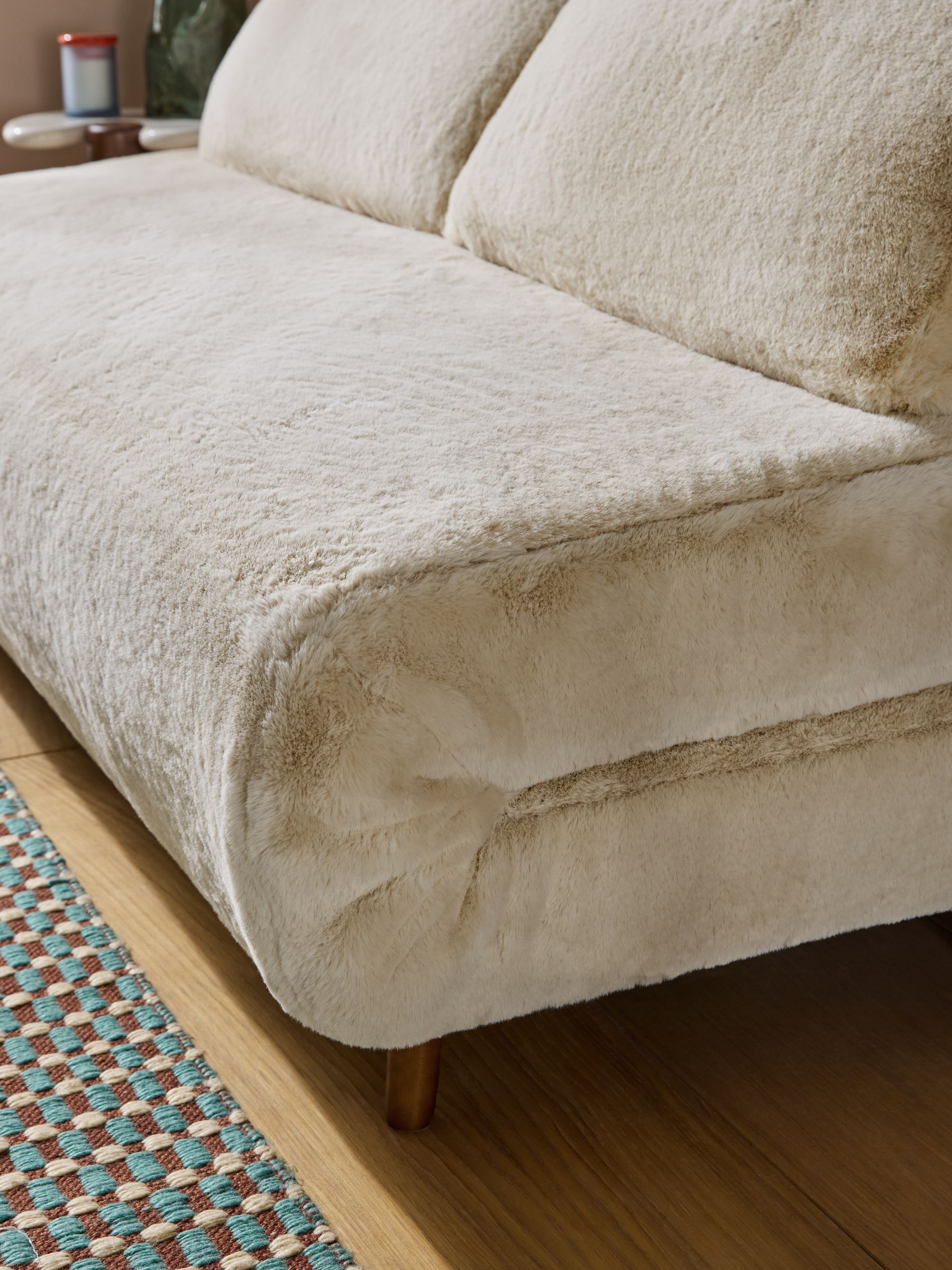 Large Haru 2 Seater Sofa Bed in Taupe Natural Arctic Faux Fur - Image 3 of 6
