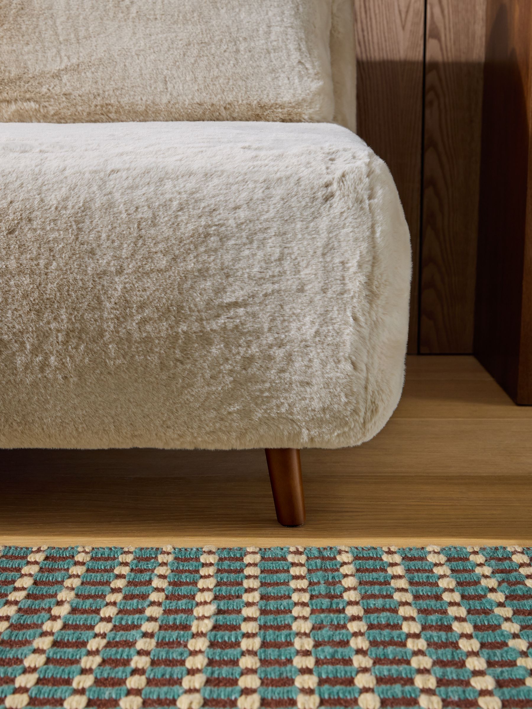 Large Haru 2 Seater Sofa Bed in Taupe Natural Arctic Faux Fur - Image 4 of 6