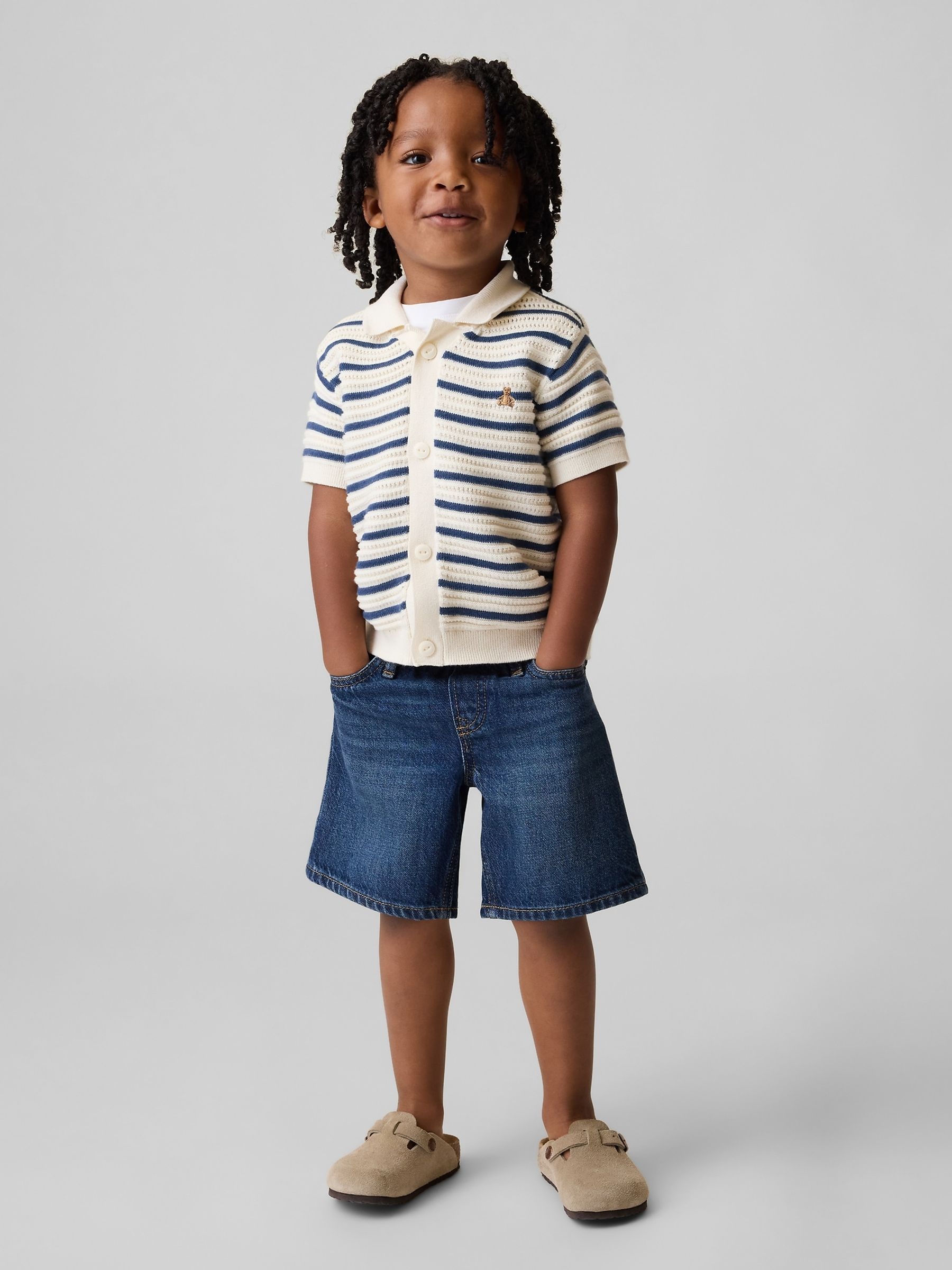 Dark Wash UltraSoft Denim Pull On Baggy Shorts - Image 1 of 3