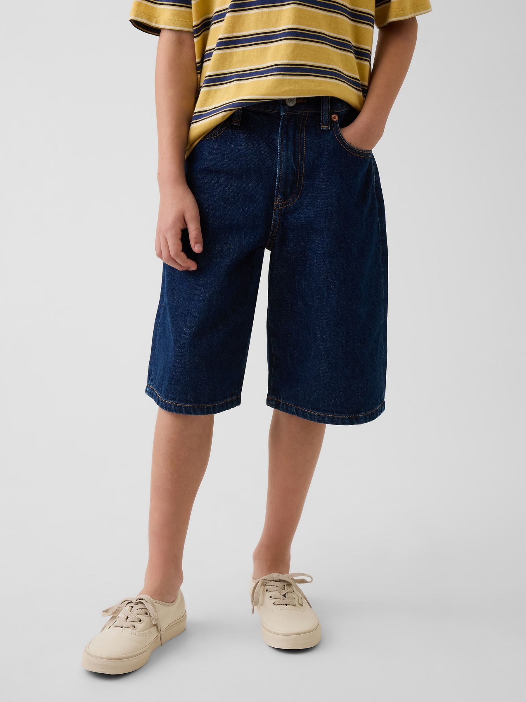Dark Wash Baggy Denim Shorts - Image 1 of 5