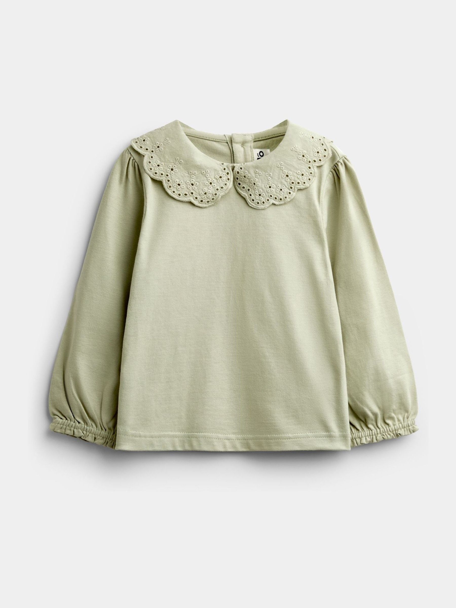 Sage Green Broderie Collar Top - Image 1 of 4