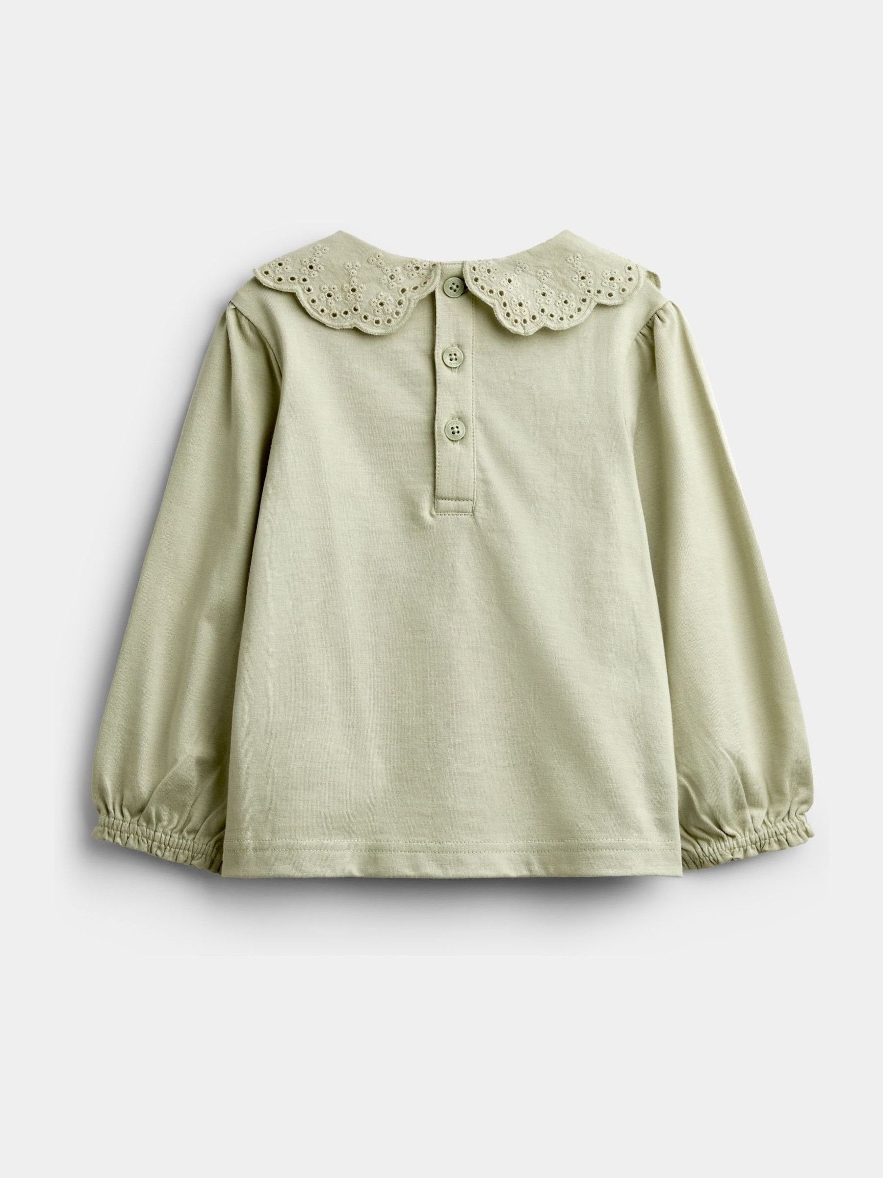 Sage Green Broderie Collar Top - Image 2 of 4