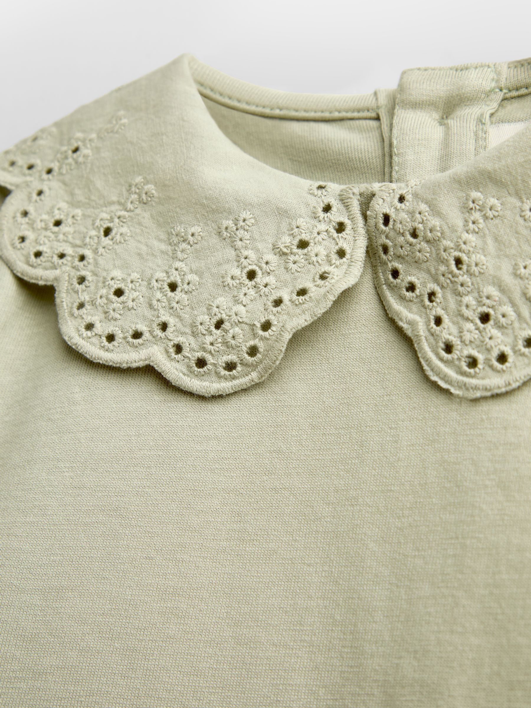 Sage Green Broderie Collar Top - Image 3 of 4
