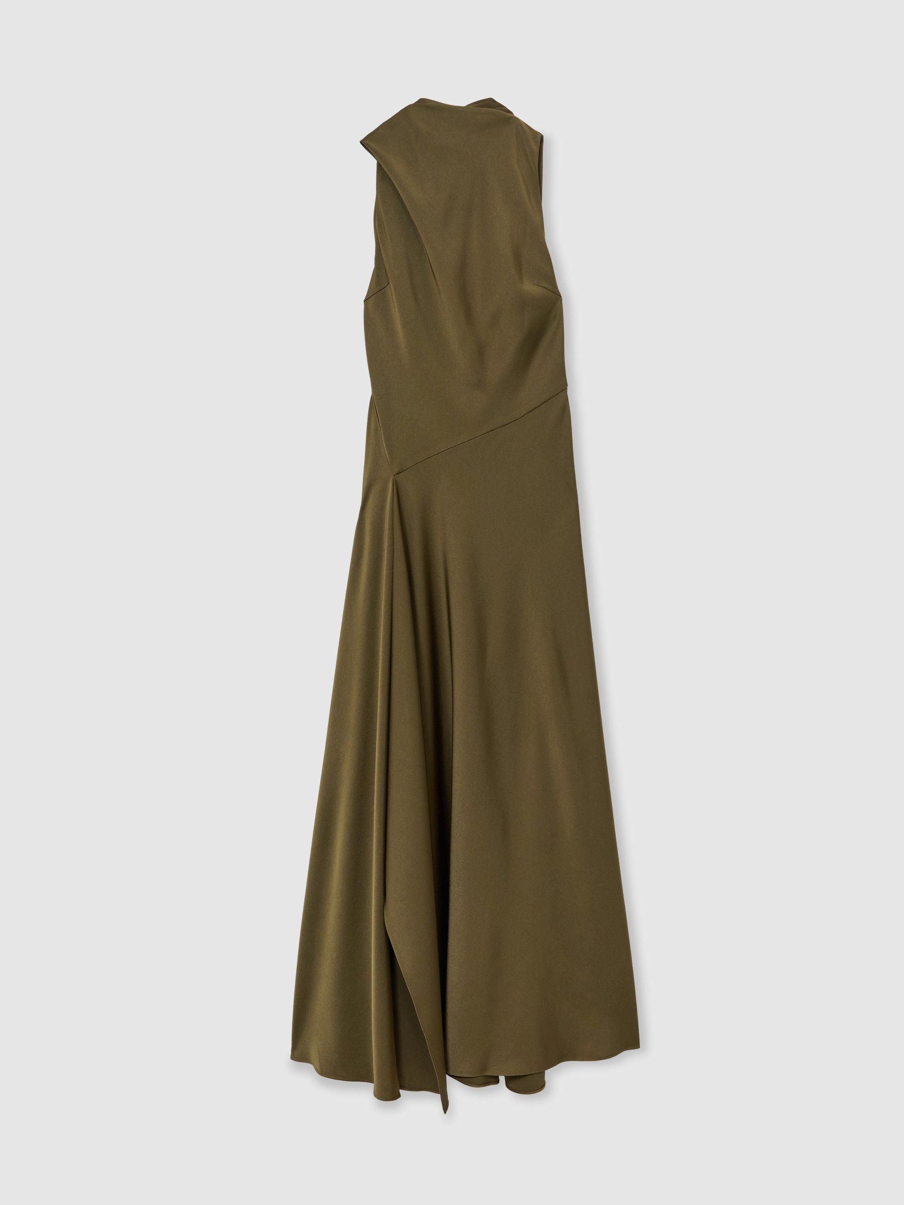 Petite Satin Cape-Detail Maxi Dress in Khaki Green - Image 2 of 3