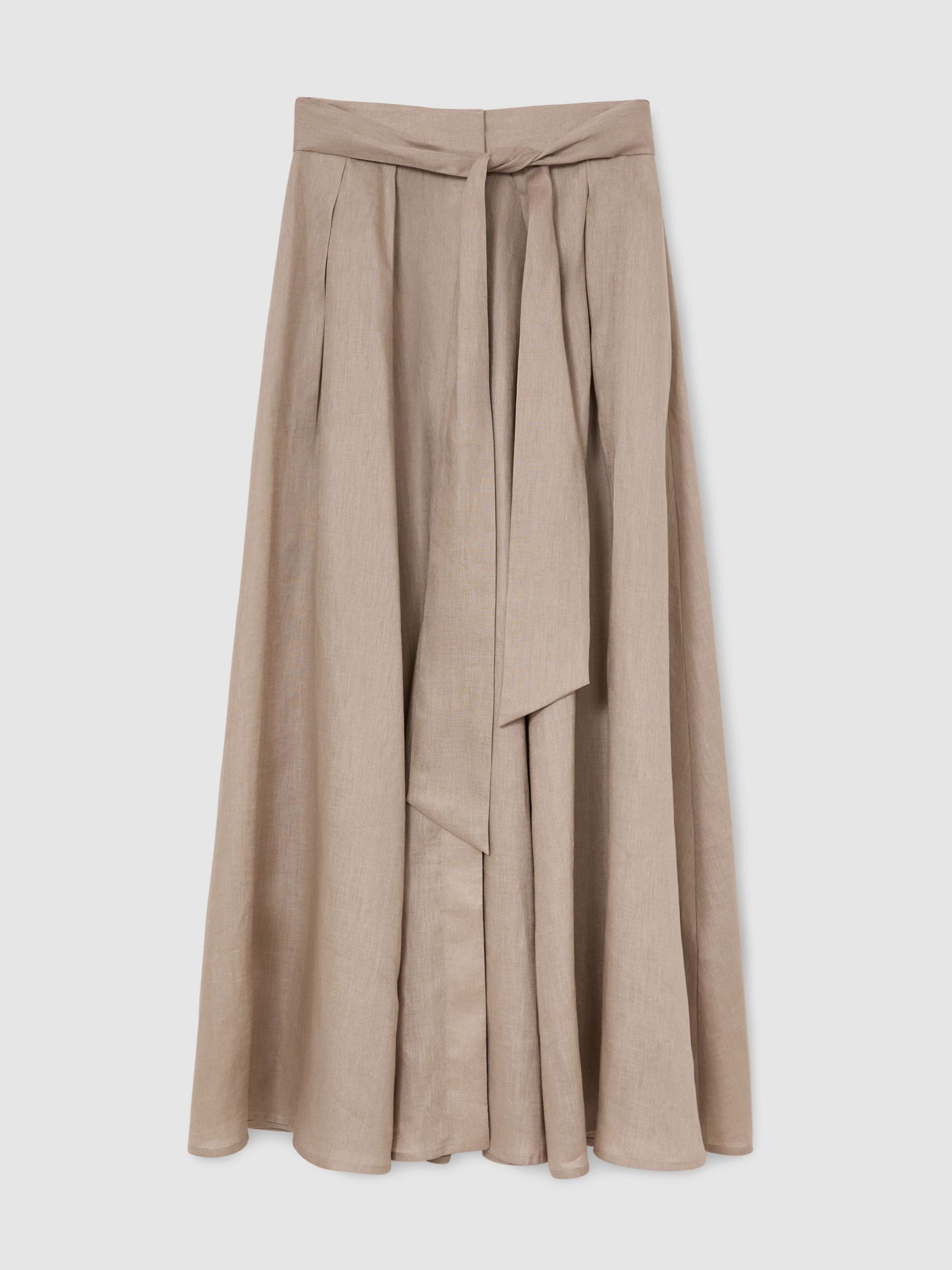 Linen Belted Pleated Maxi Skirt in Taupe Brown - Image 2 of 7 Linen Belted Pleated Maxi Skirt in Taupe Brown - Image 2 of 7