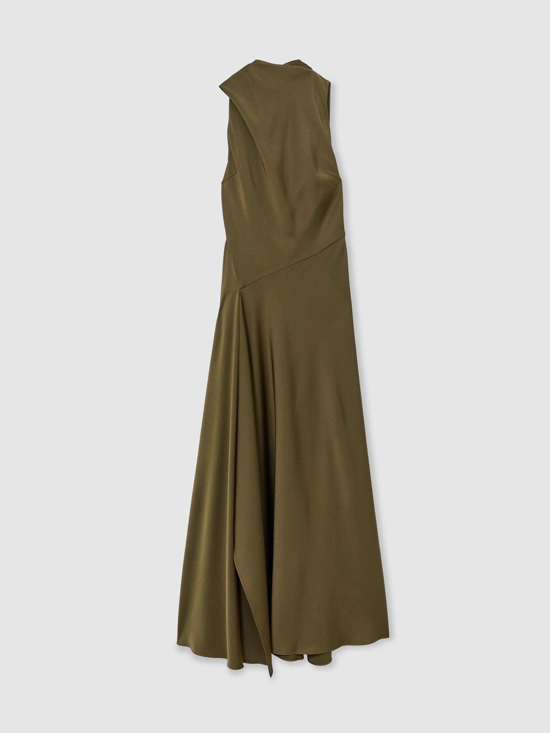 Maxikleid aus Satin mit Cape-Detail in Khakigrün - Bild 2 von 6