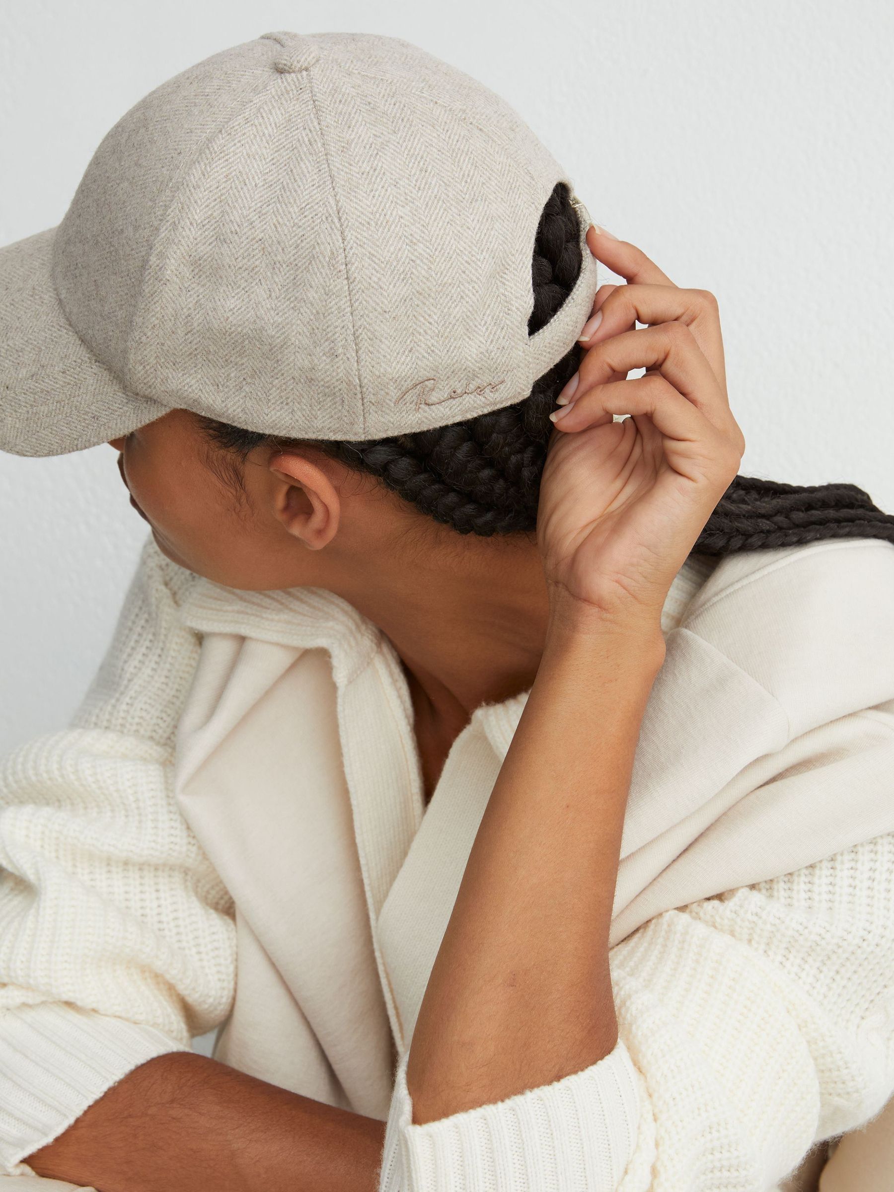 Wool-Blend Herringbone Baseball Cap in Neutral - Image 1 of 6