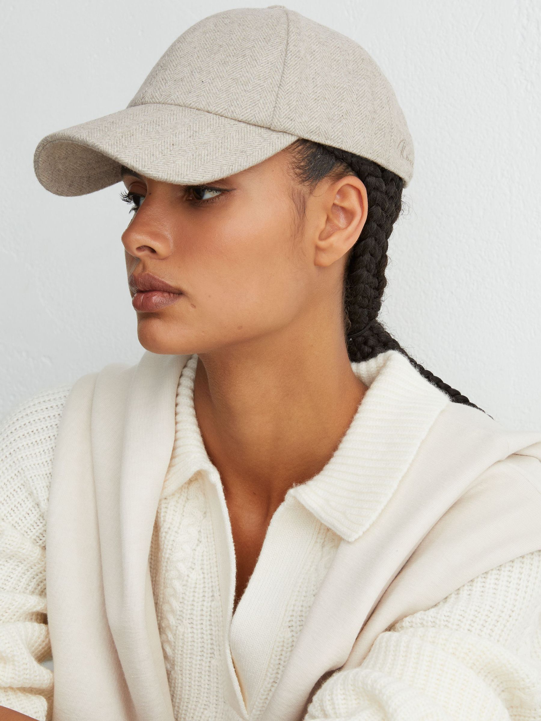 Wool-Blend Herringbone Baseball Cap in Neutral - Image 4 of 6