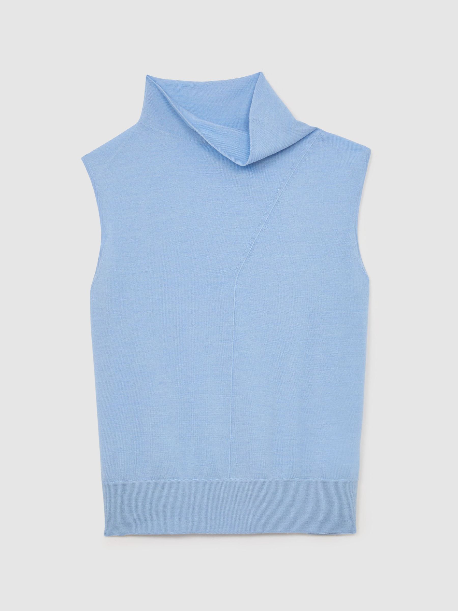 Wool Funnel-Neck Sleeveless Knit Top in Light Blue - Image 2 of 6