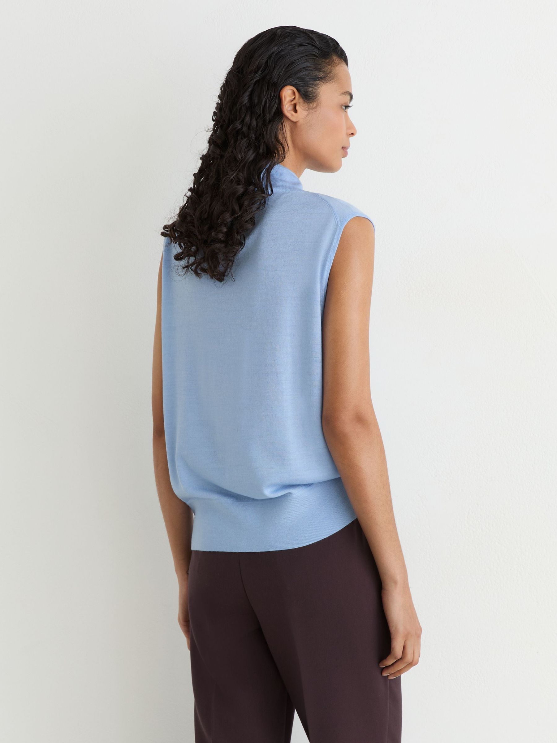 Wool Funnel-Neck Sleeveless Knit Top in Light Blue - Image 5 of 6