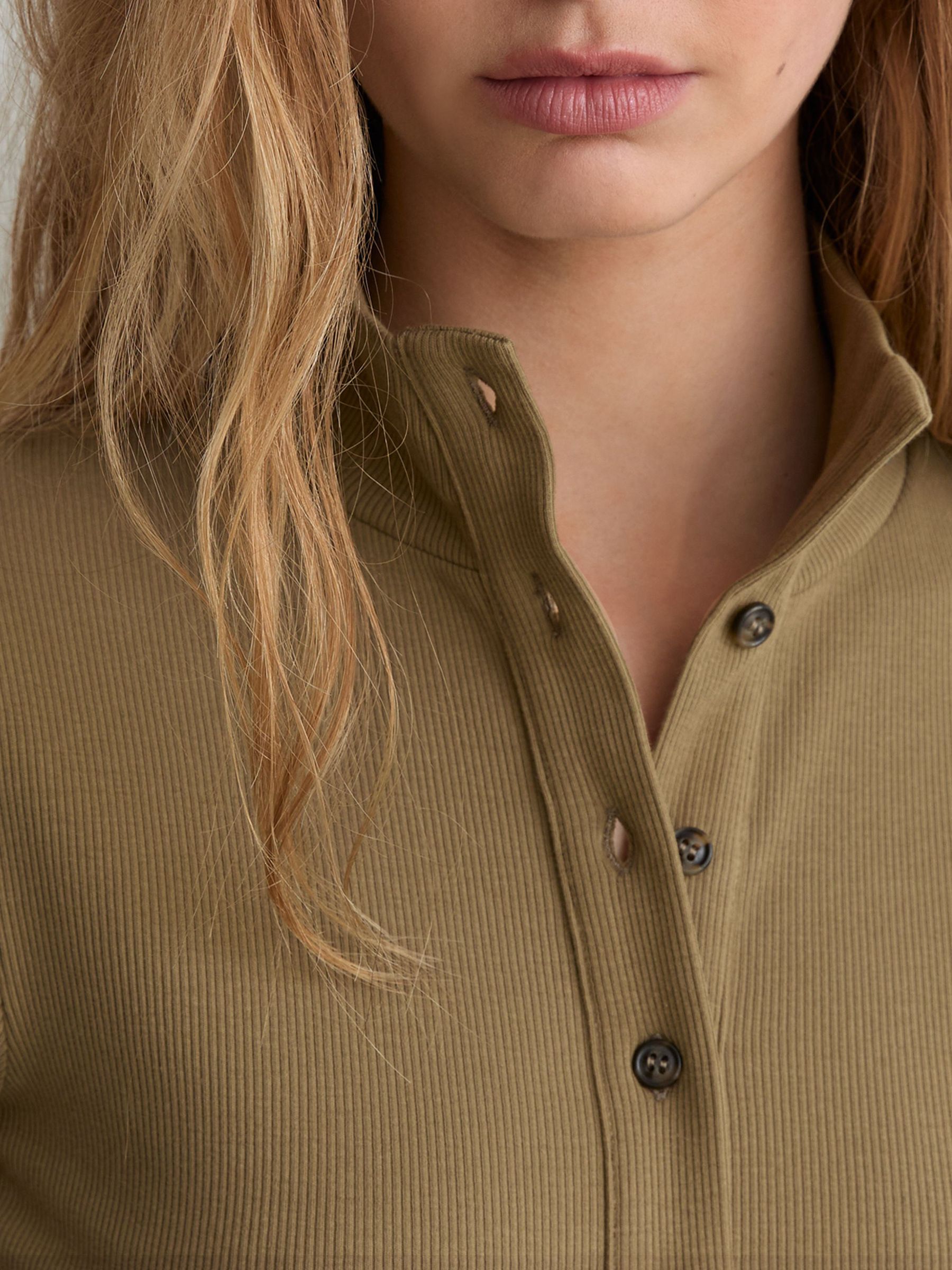 Cotton-Stretch Funnel-Neck Top in Khaki Green - Image 3 of 6