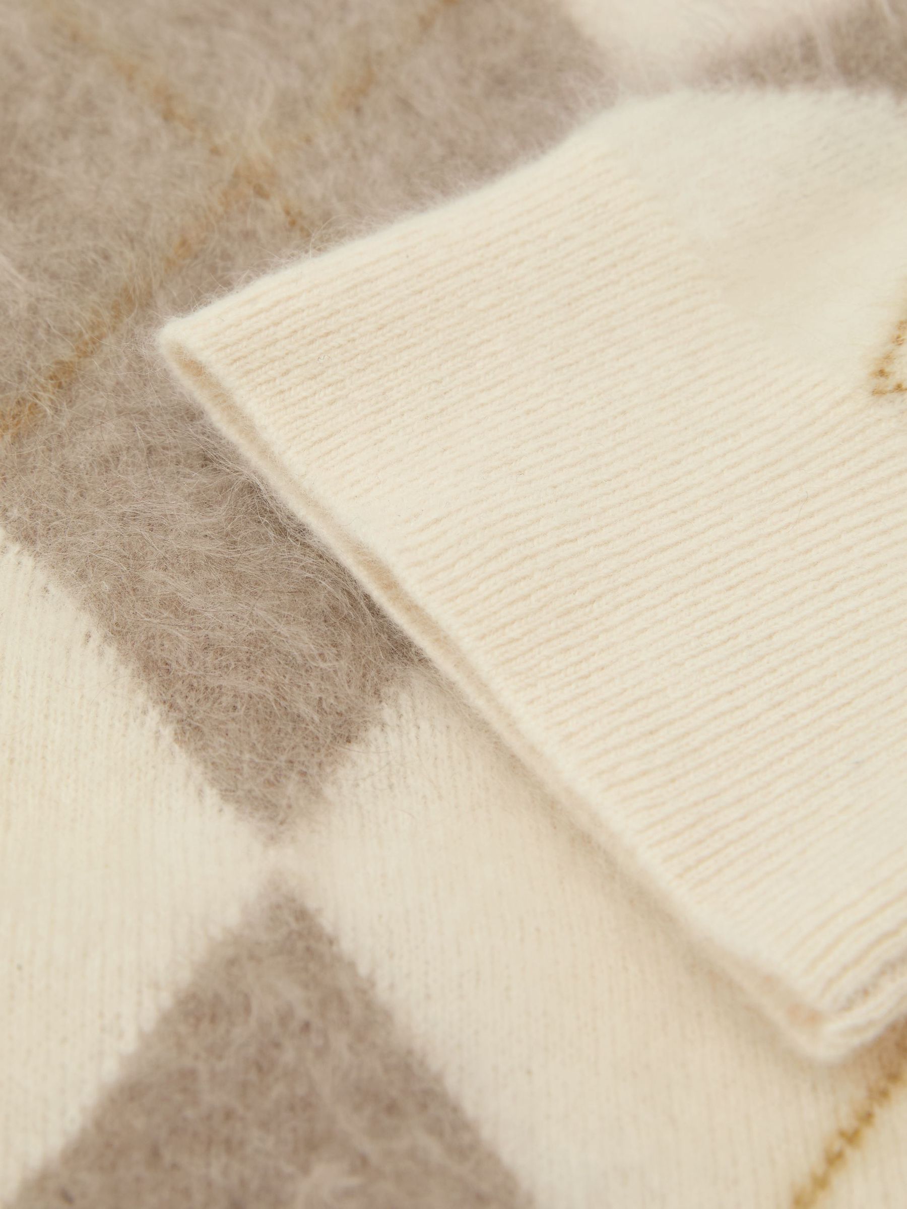 Brushed-Cashmere Argyle Knit Top in Ivory/Taupe - Image 6 of 6