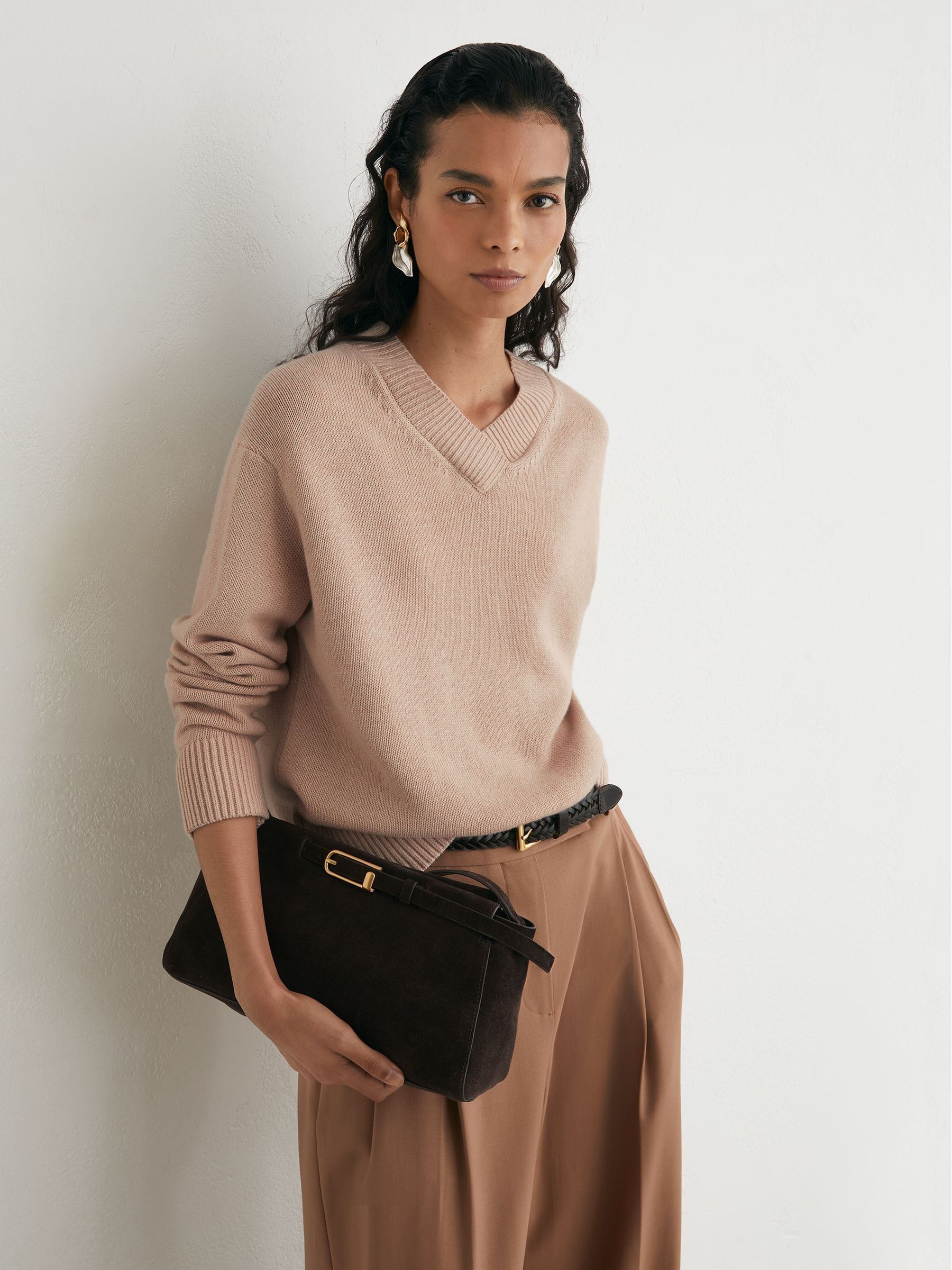Pullover mit V-Ausschnitt aus Wolle-Kaschmir, Rosé - Bild 1 von 7