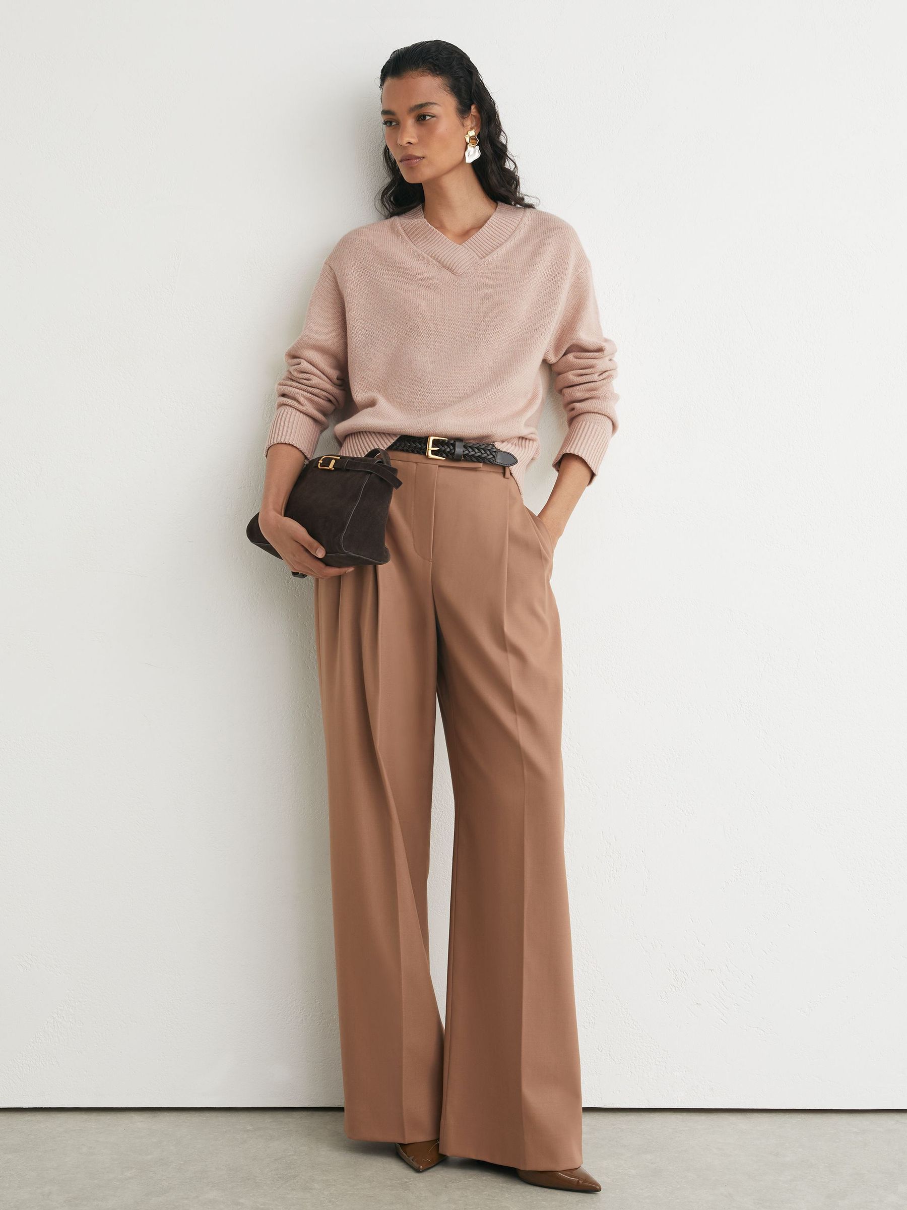 Pullover mit V-Ausschnitt aus Wolle-Kaschmir, Rosé - Bild 3 von 7