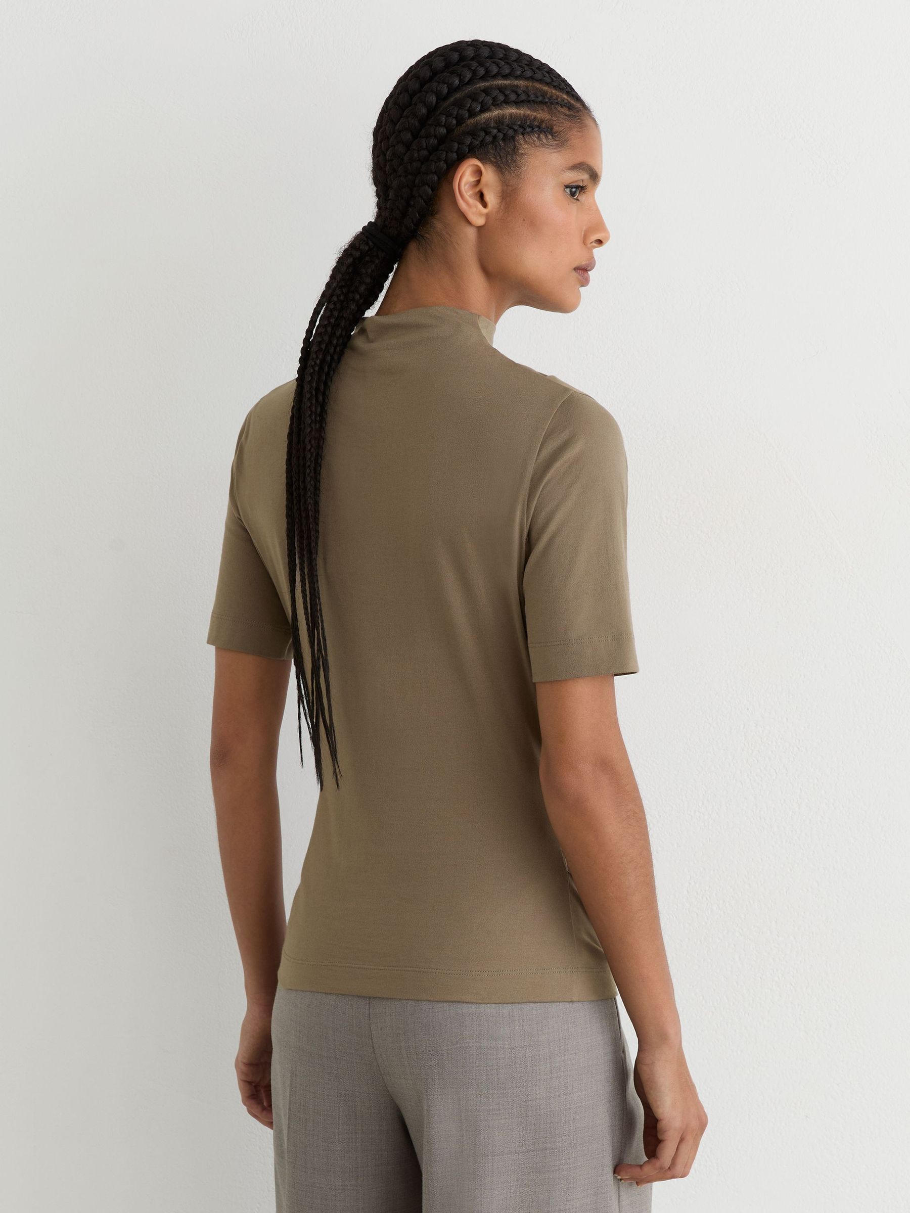 Cotton-Blend High-Neck Draped Top in Taupe Neutral - Image 4 of 5