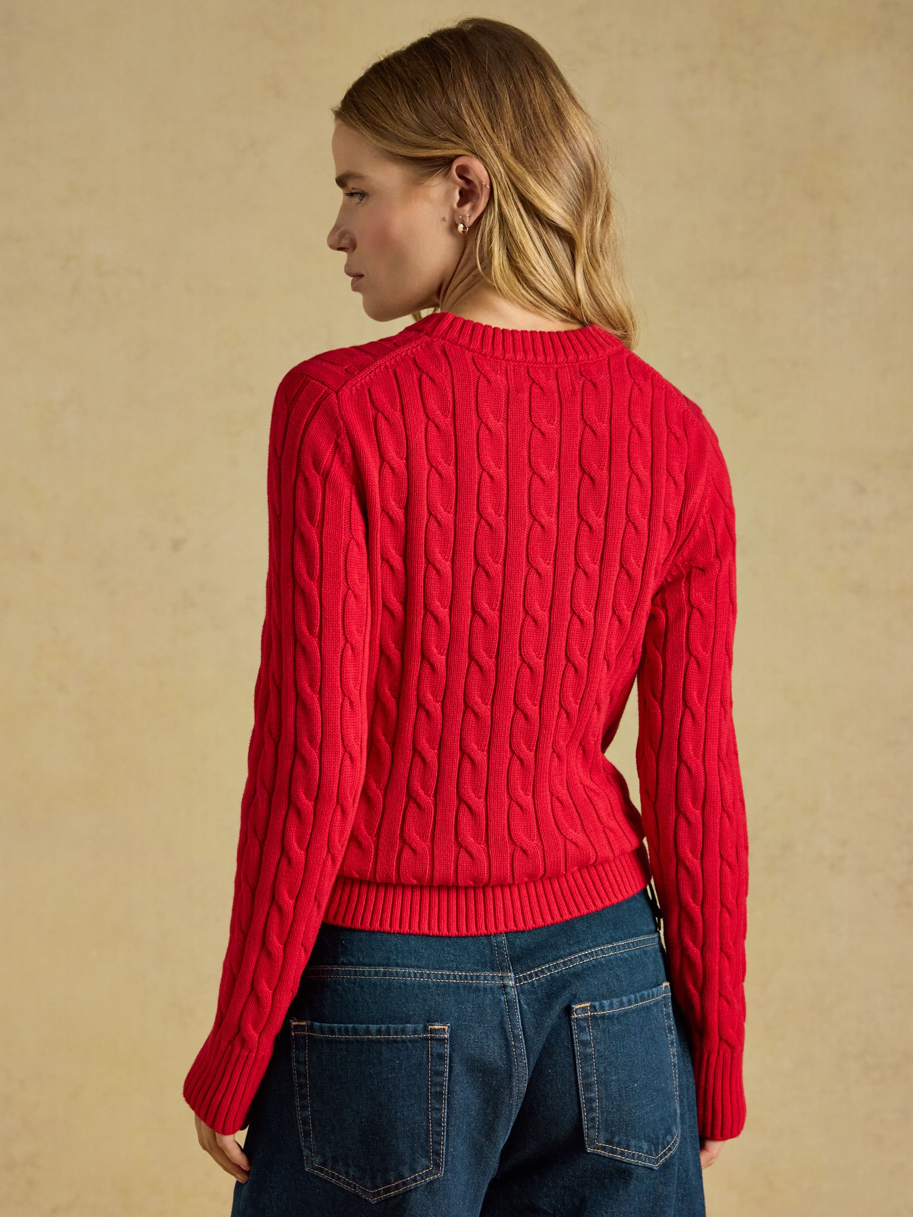 Red Classic Embroidered Jonty Fox Crew Neck Cotton Cable Knit Jumper - Image 2 of 7