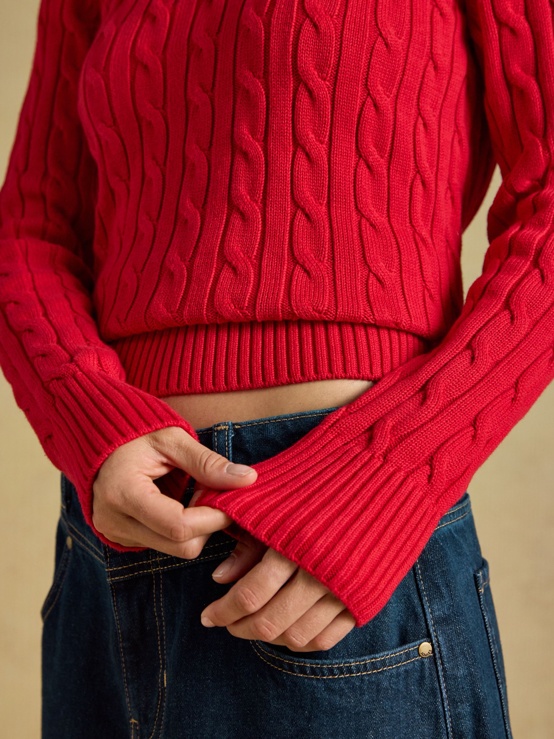 Red Classic Embroidered Jonty Fox Crew Neck Cotton Cable Knit Jumper - Image 5 of 7