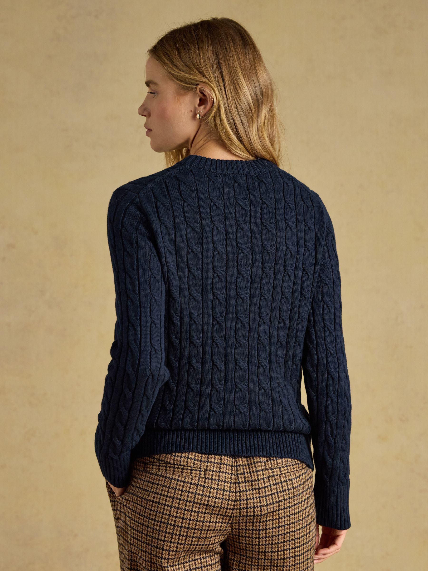 Navy Classic Embroidered Jonty Fox Crew Neck Cotton Cable Knit Jumper - Image 2 of 6