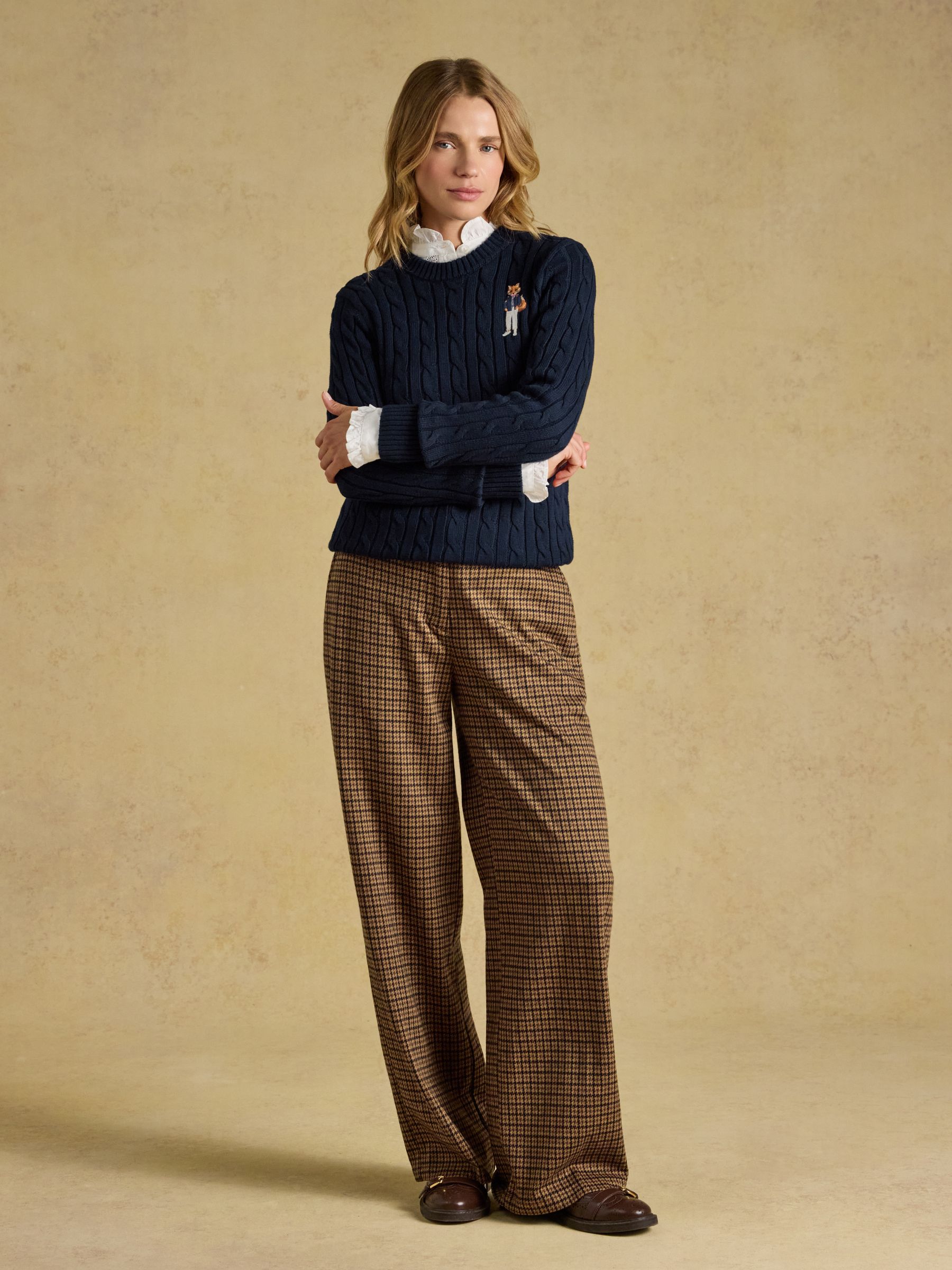 Navy Classic Embroidered Jonty Fox Crew Neck Cotton Cable Knit Jumper - Image 4 of 6