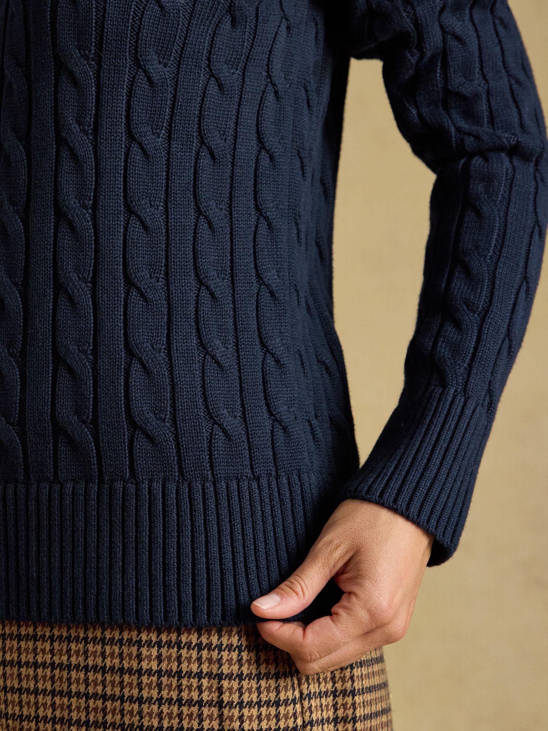 Navy Classic Embroidered Jonty Fox Crew Neck Cotton Cable Knit Jumper - Image 5 of 6