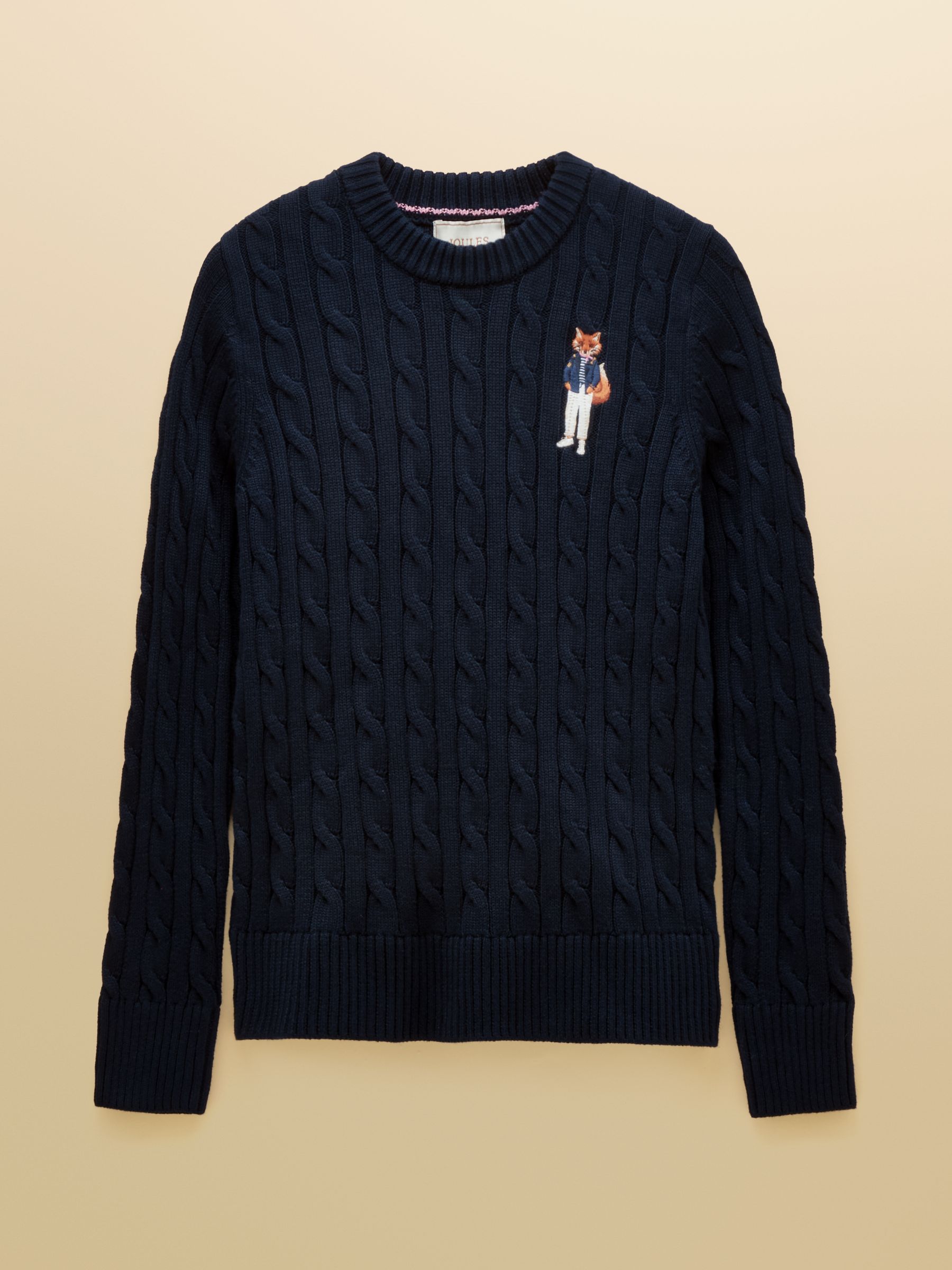 Navy Classic Embroidered Jonty Fox Crew Neck Cotton Cable Knit Jumper - Image 6 of 6 Navy Classic Embroidered Jonty Fox Crew Neck Cotton Cable Knit Jumper - Image 6 of 6