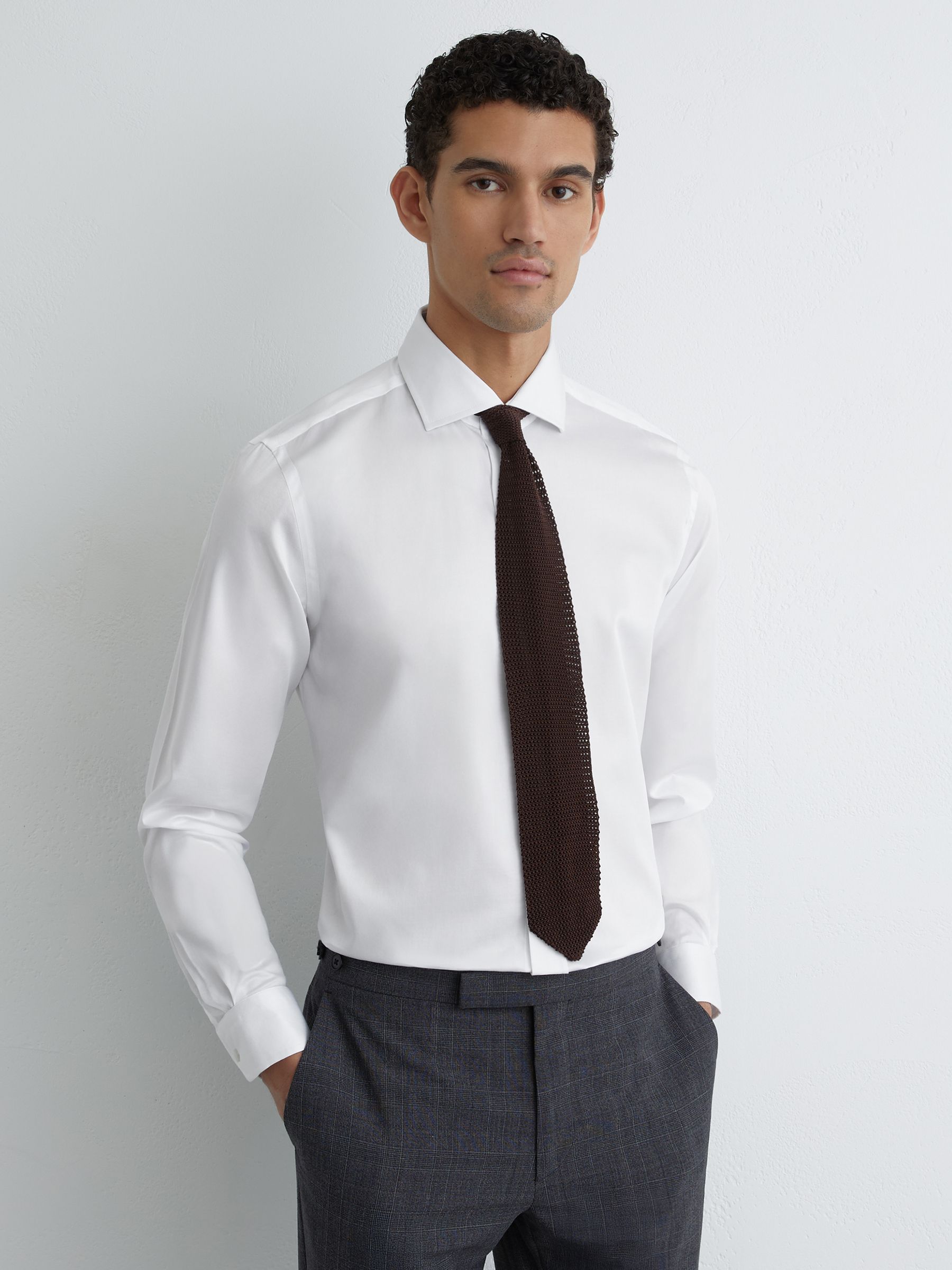 Stretch-Cotton Regular-Fit Shirt in White - Image 1 of 7 Stretch-Cotton Regular-Fit Shirt in White - Image 1 of 7
