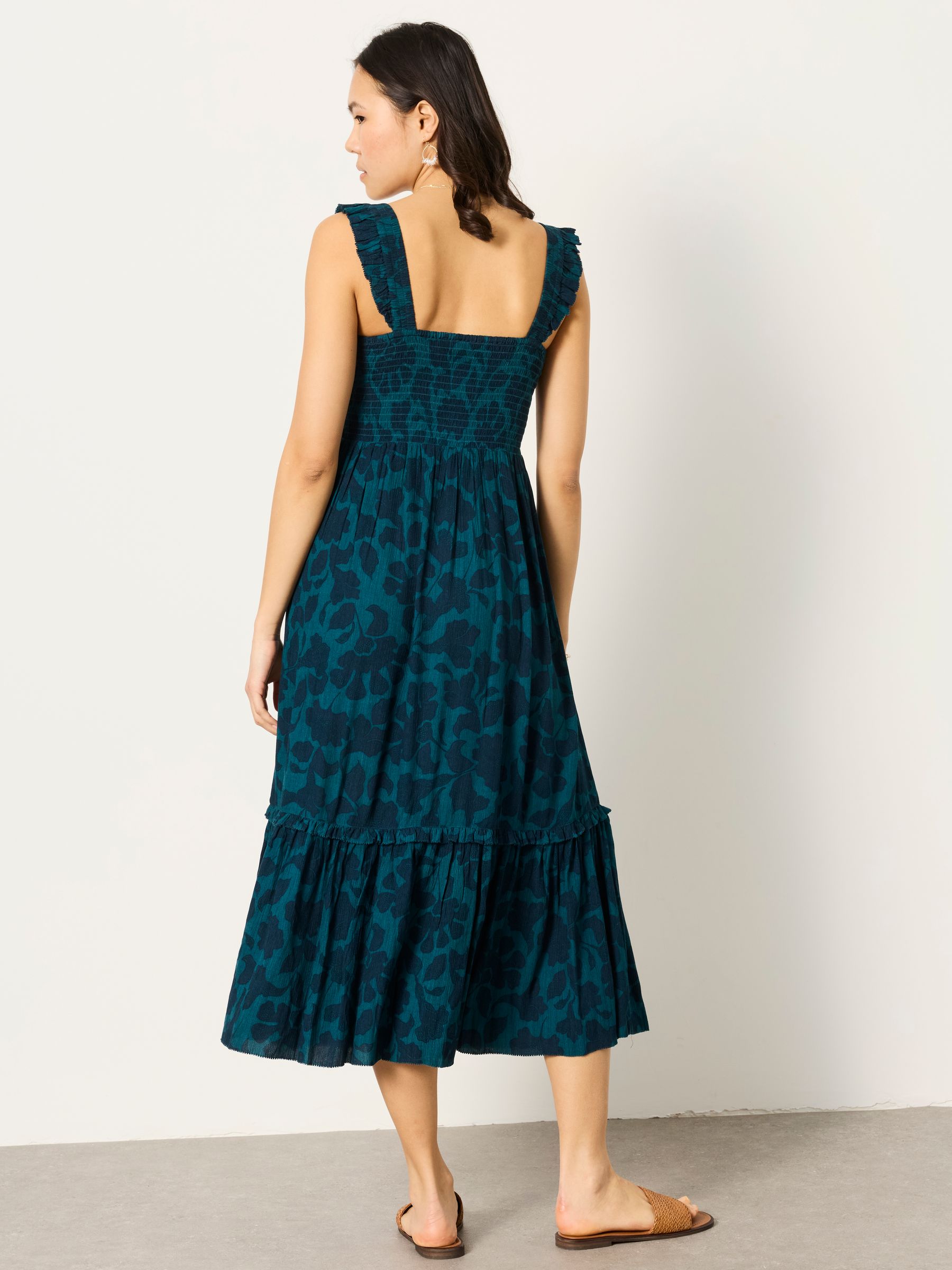 Eva Dark Teal Batik Mono Petite Midi Dress - Image 2 of 5