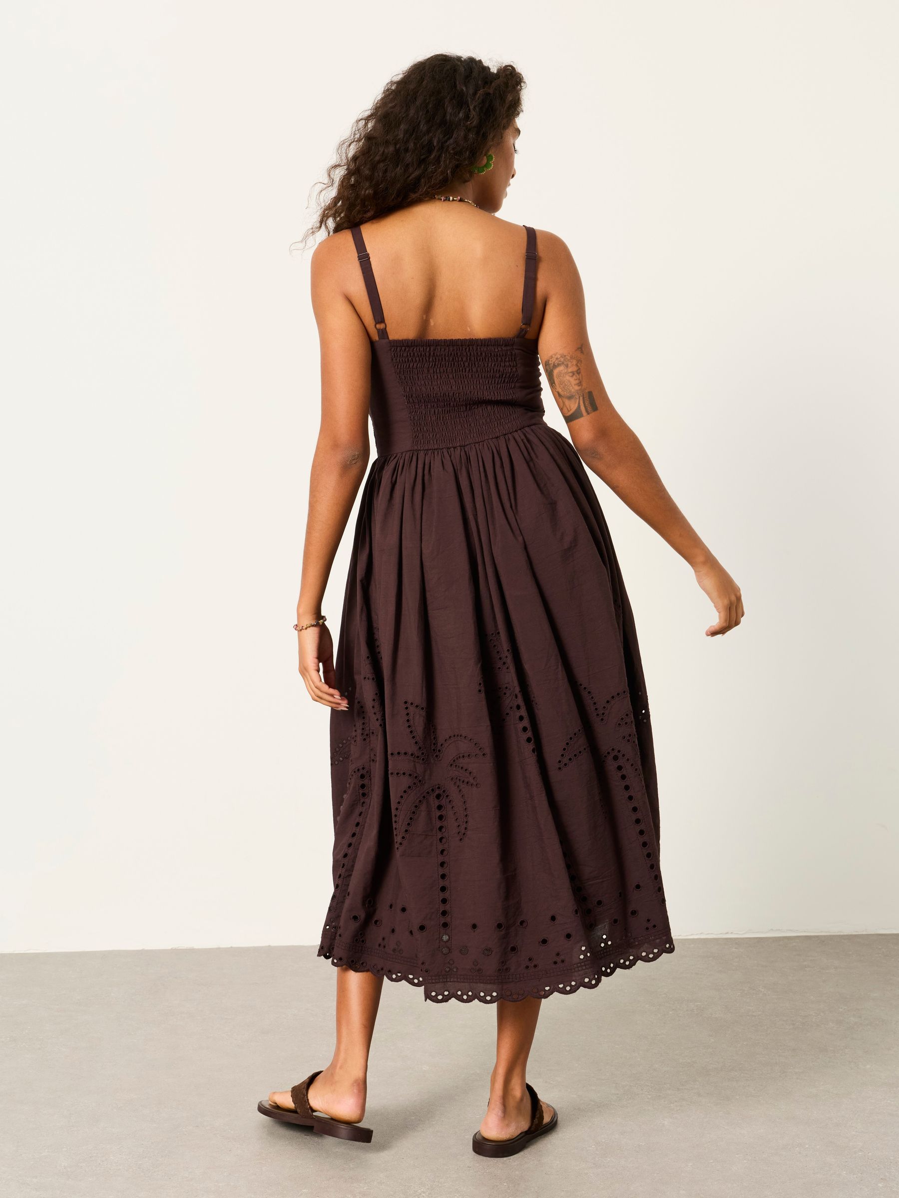 Teri Chocolate Brown Petite Embroidered Midi Dress - Image 2 of 6