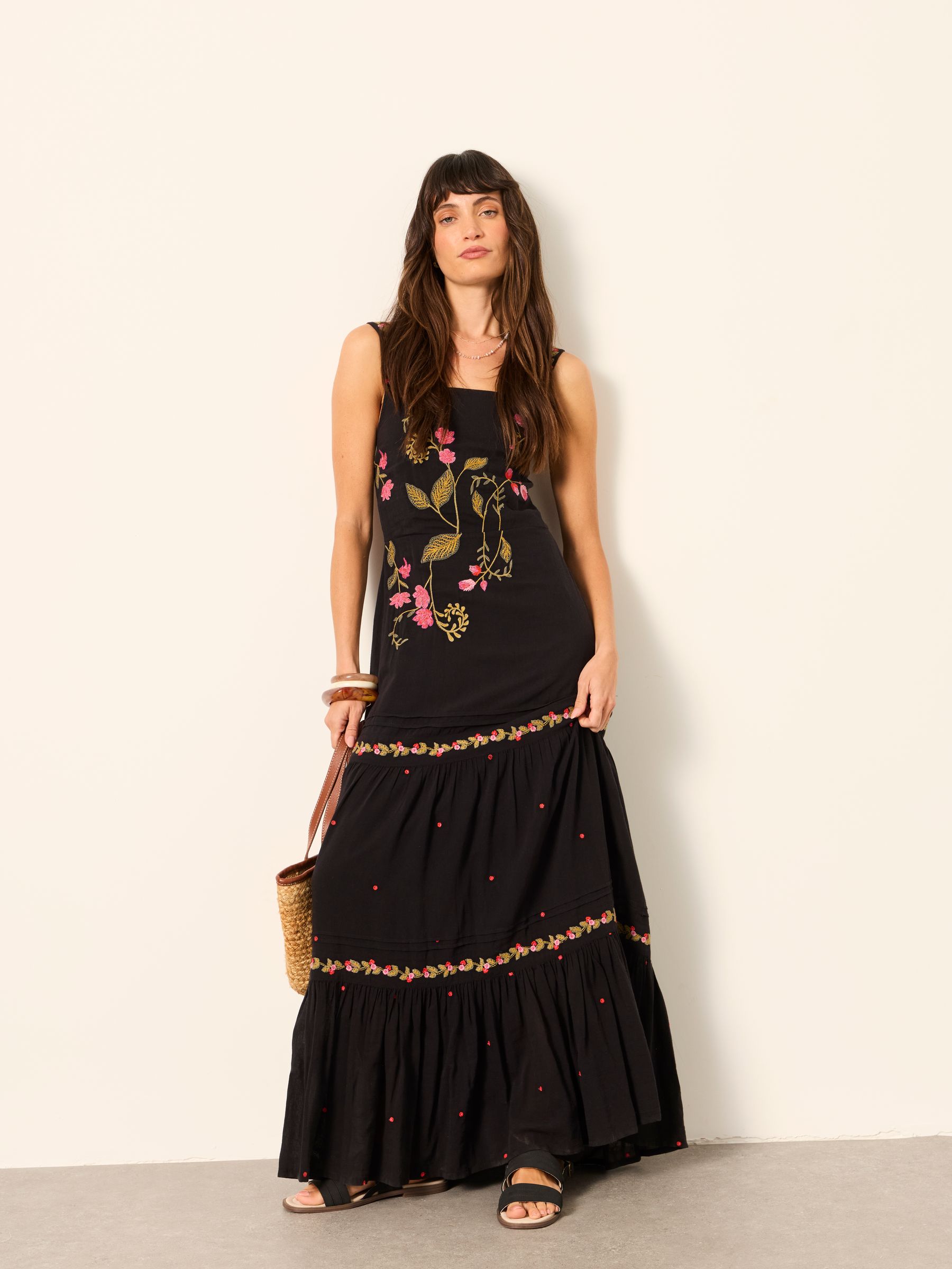 Gia Black Petite Embroidered Maxi Dress