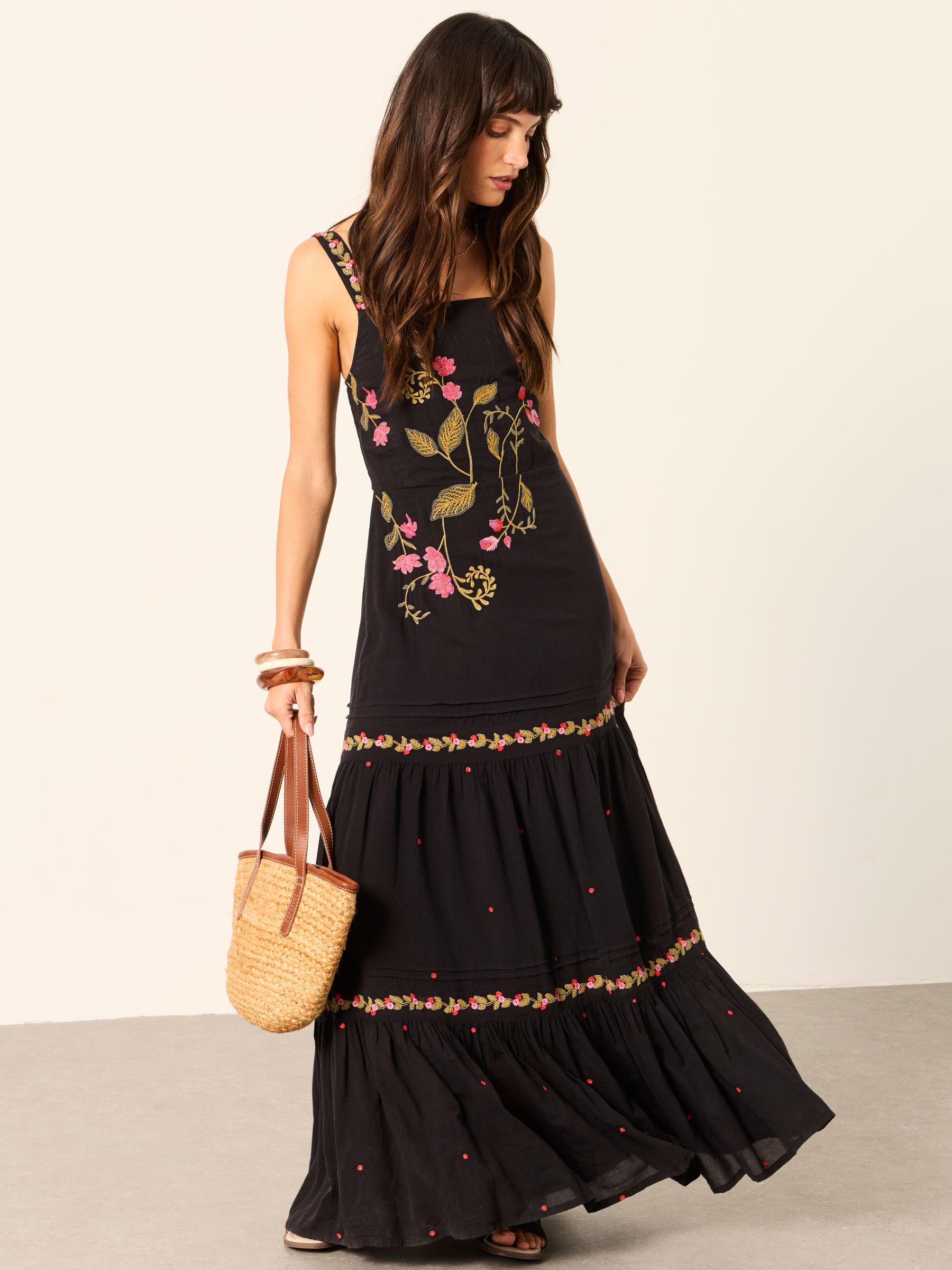 Gia Black Petite Embroidered Maxi Dress | FatFace USA