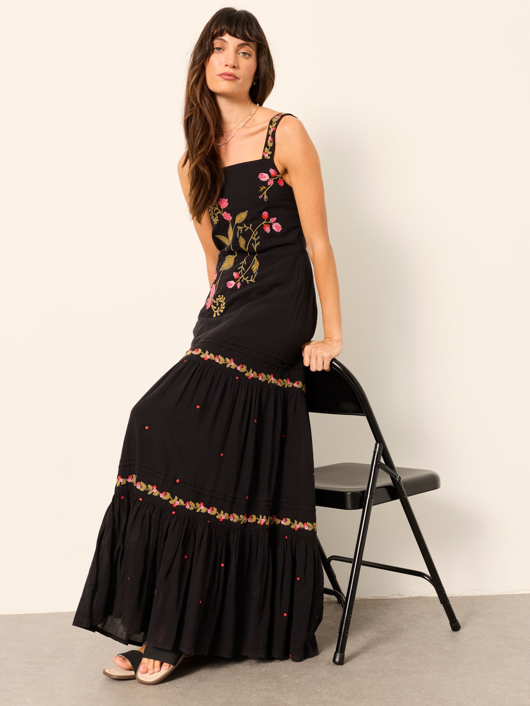 Fat Face - Black - Gia Black Petite Embroidered Maxi Dress