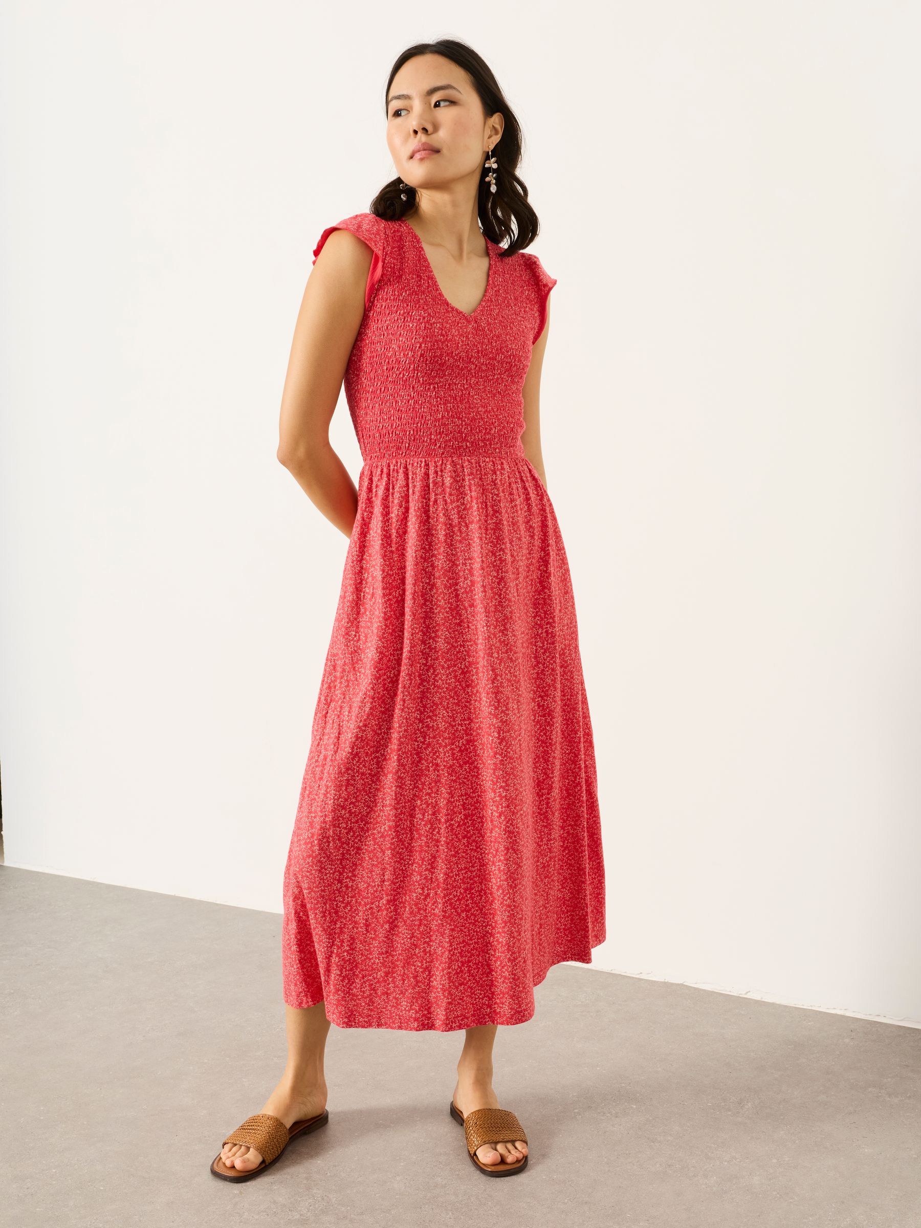 Demi Red Coral Texture Petite Jersey Midi Dress - Image 1 of 6