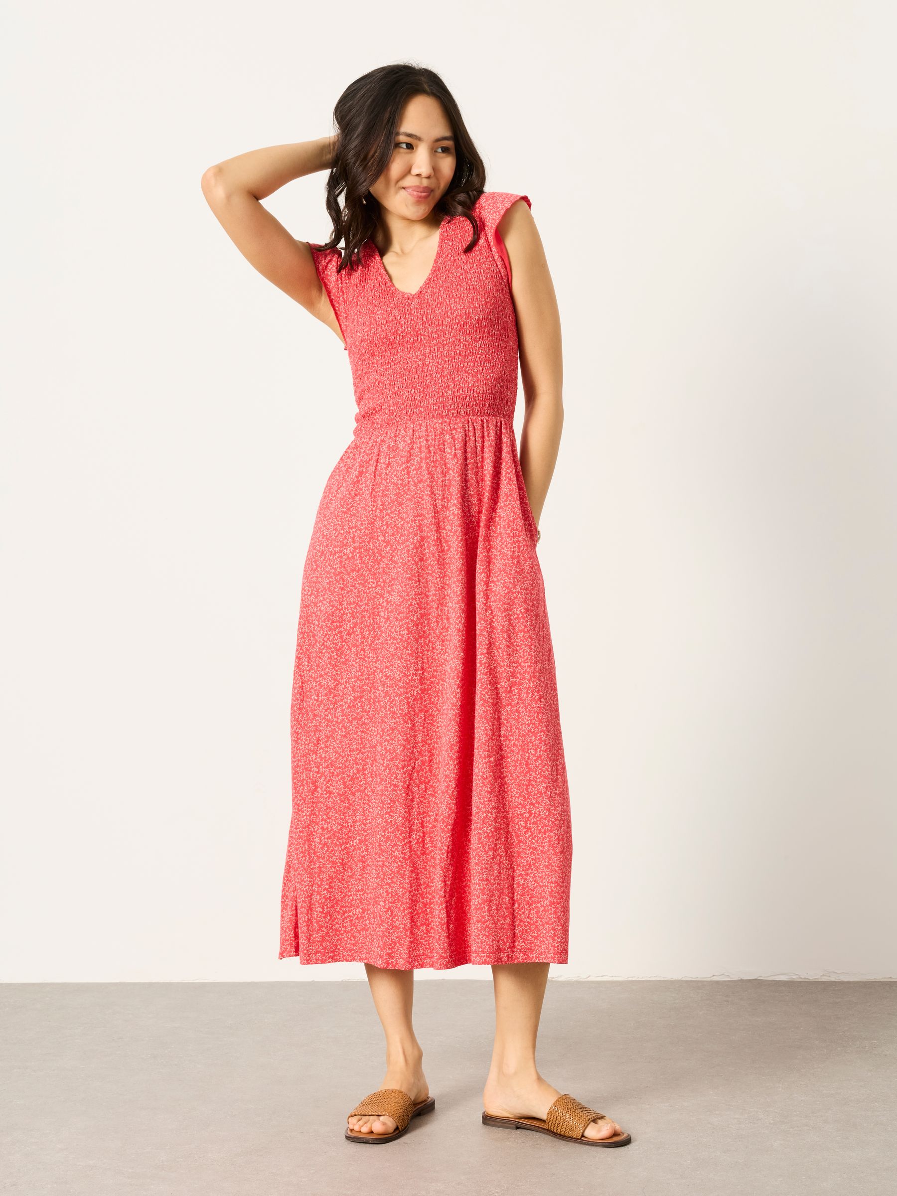 Demi Red Coral Texture Petite Jersey Midi Dress - Image 5 of 6
