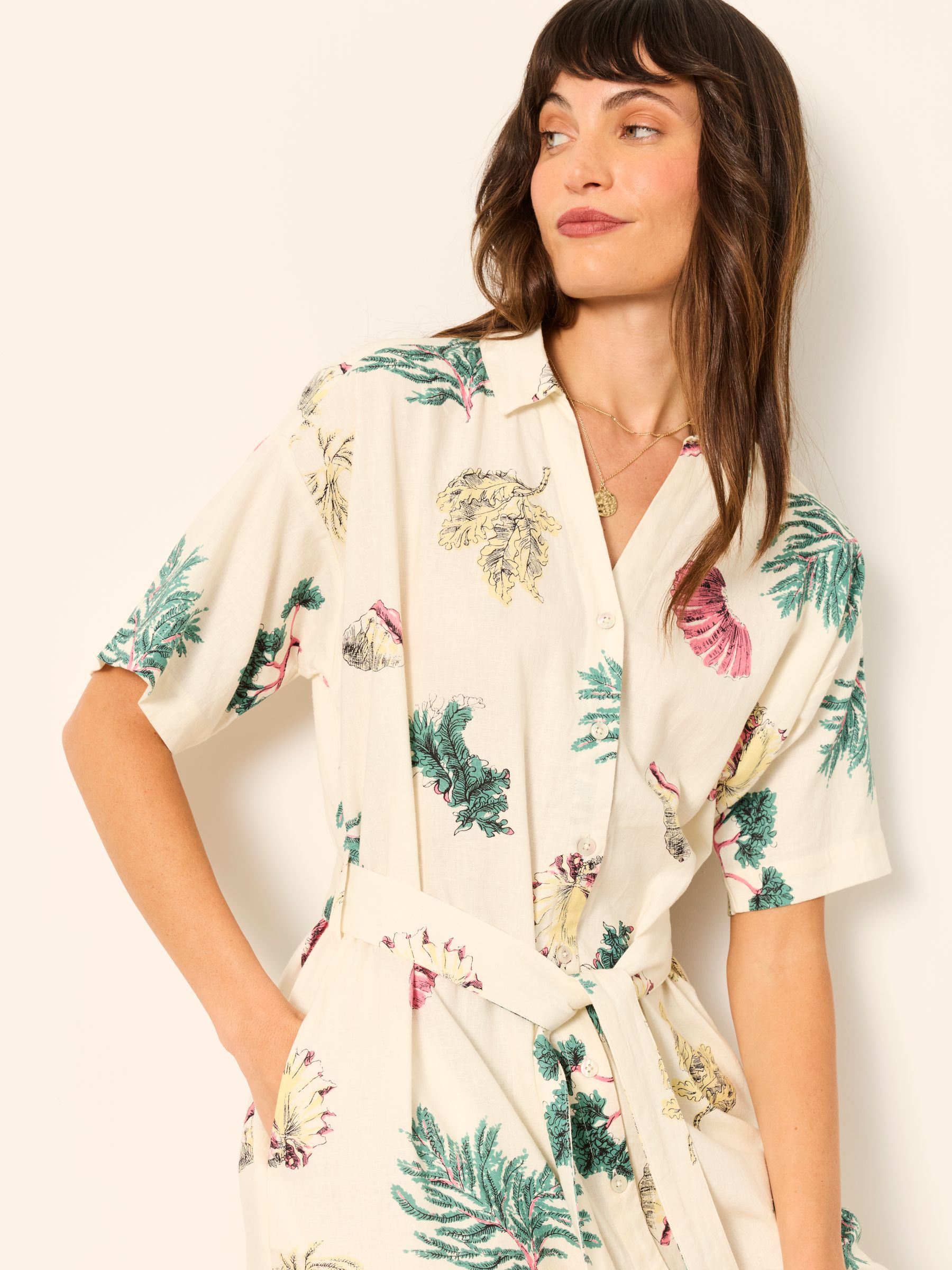 Cleo Ivory Sketched Shells Petite Shirt Dress - Image 4 of 7