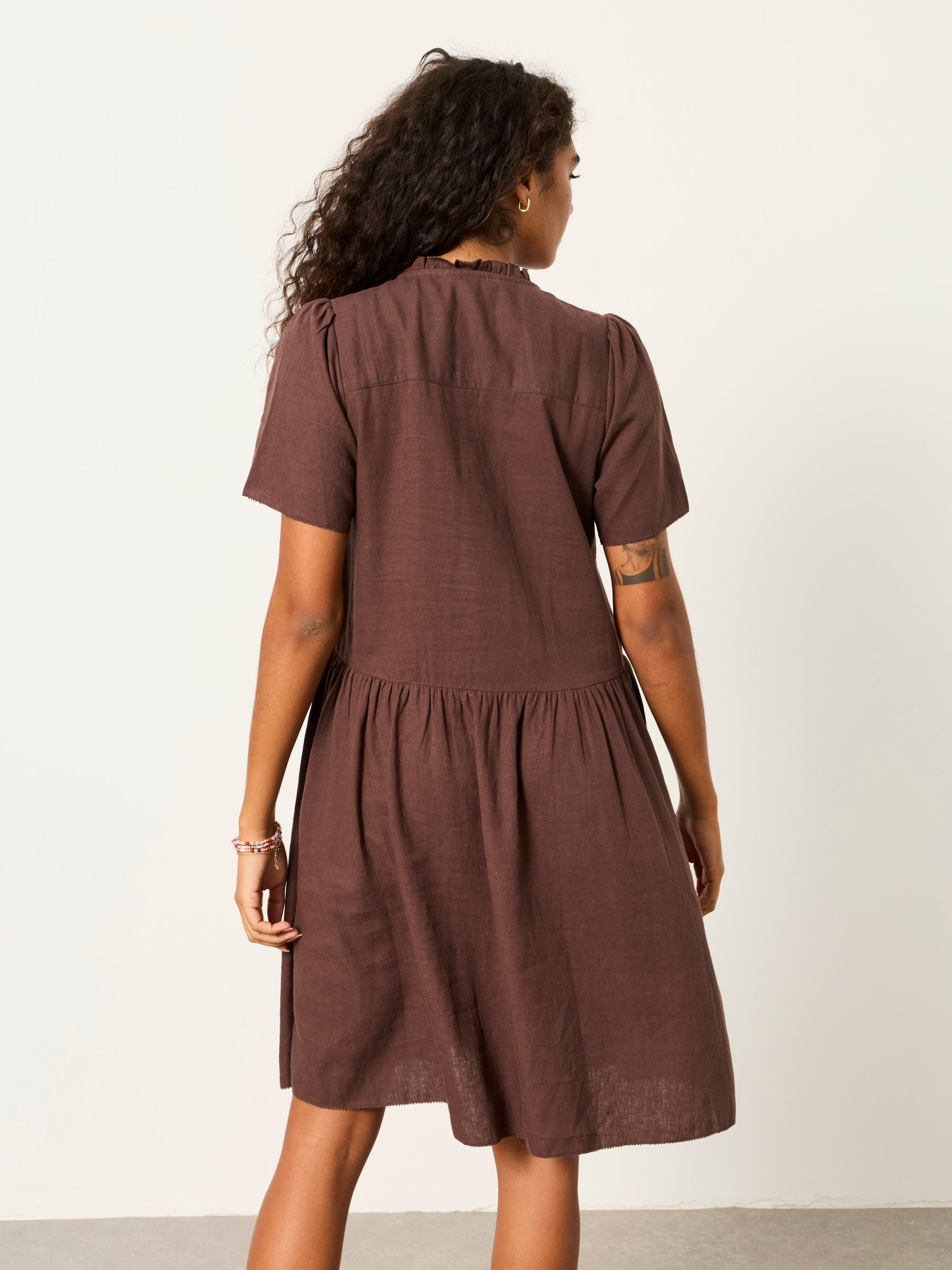 short sleeve brown maxi dress Beth linen Dress with long sleeves